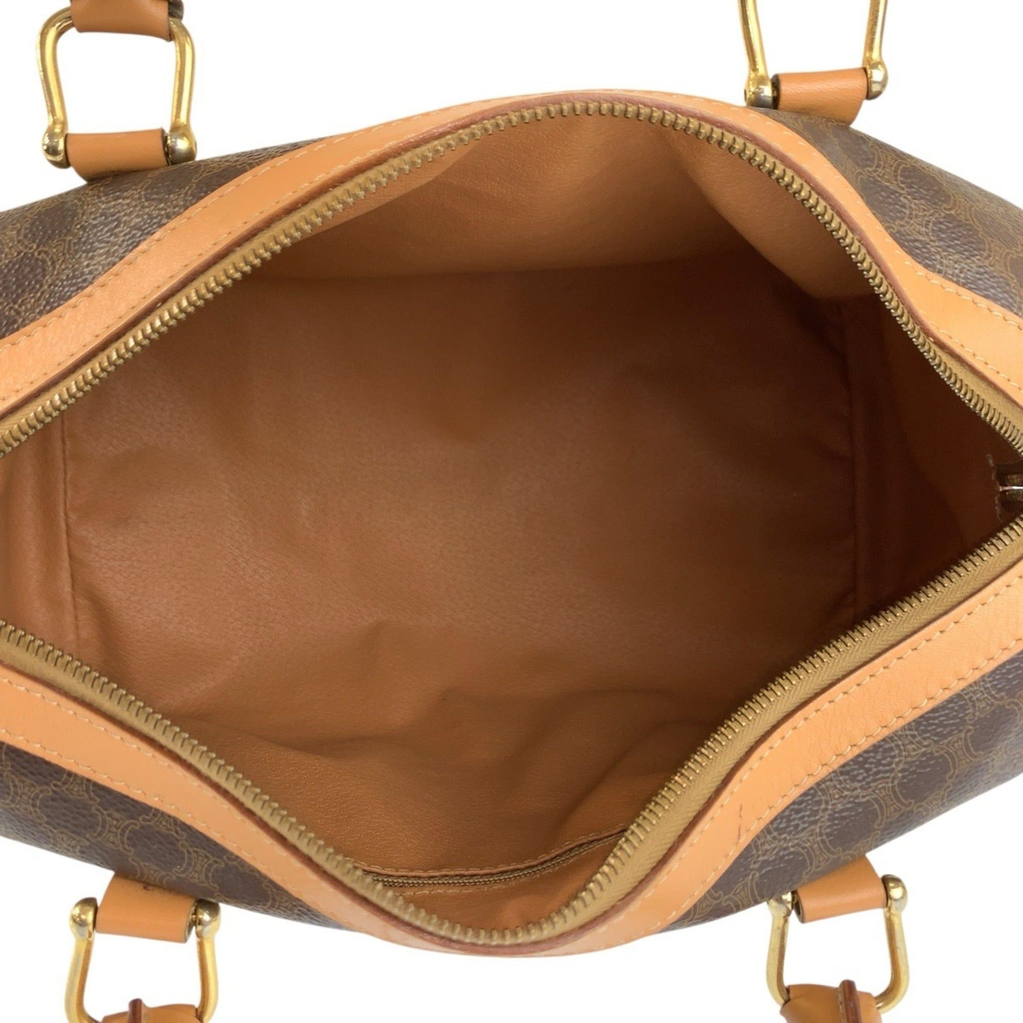 Celine CELINE Vintage Macadam Brown Leather Handbag Boston Bag M14 with Gold Hardware - Women's Size ONE SIZE - 9 Thumbnail