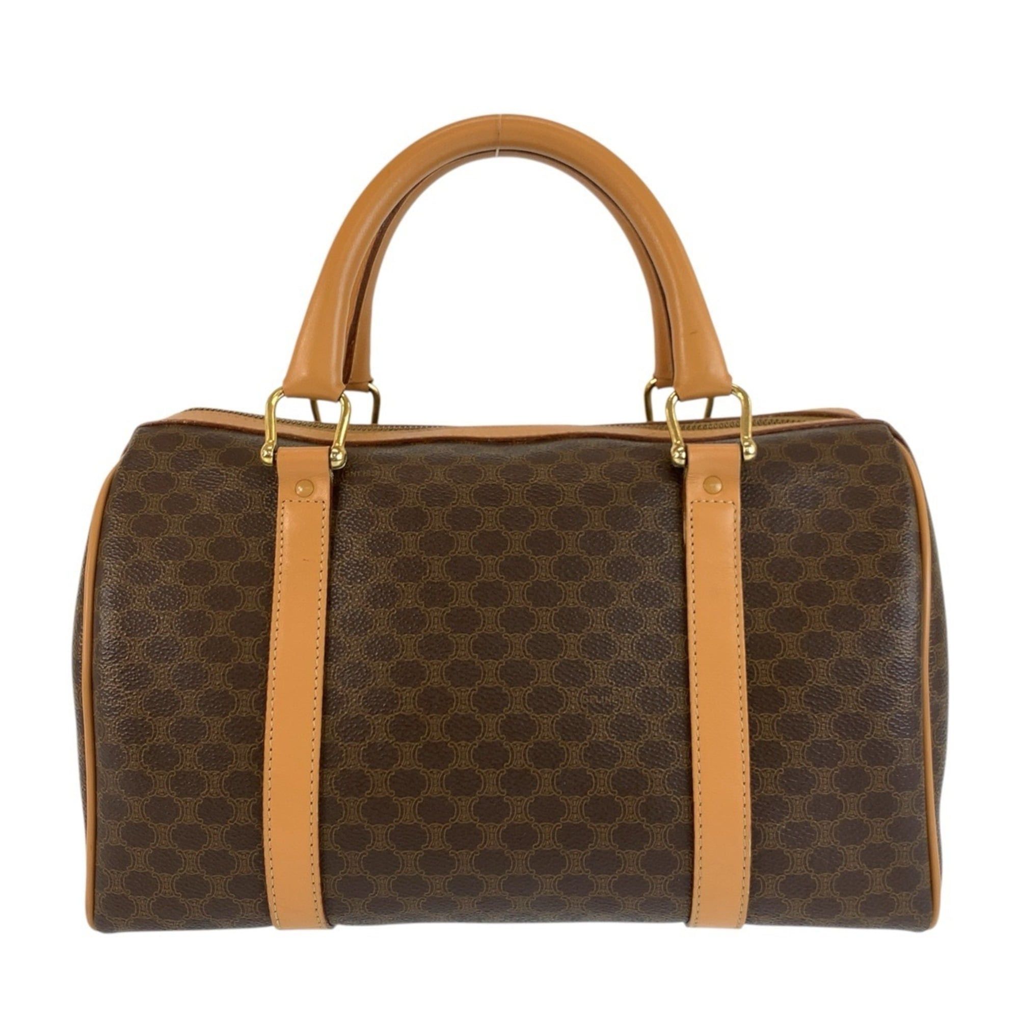 Celine CELINE Vintage Macadam Brown Leather Handbag Boston Bag M14 with Gold Hardware - Women's Size ONE SIZE - 2 Thumbnail