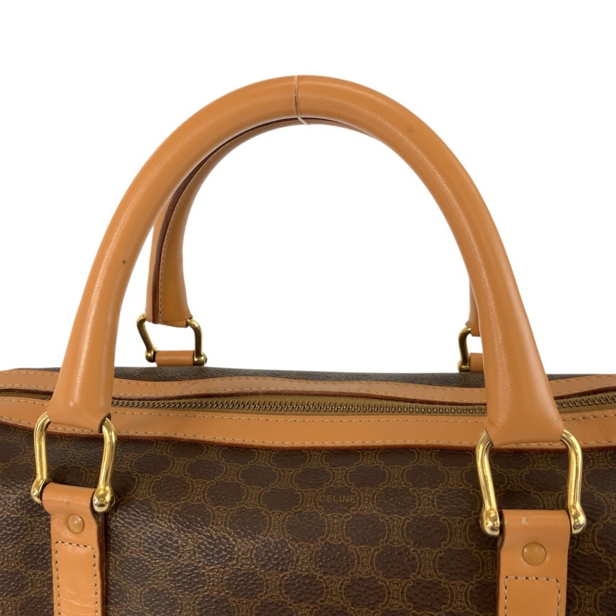 Celine CELINE Vintage Macadam Brown Leather Handbag Boston Bag M14 with Gold Hardware - Women's Size ONE SIZE - 8 Thumbnail