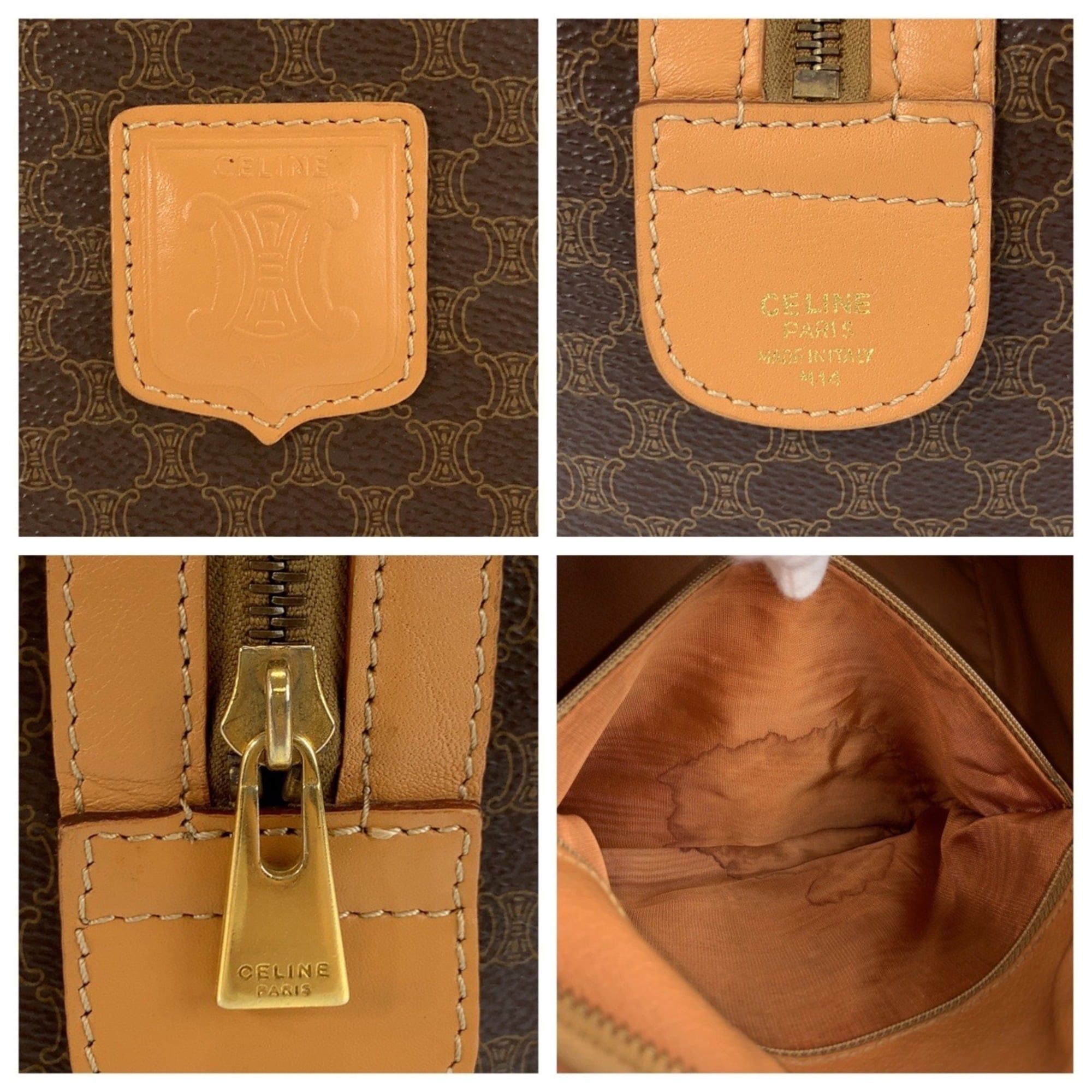 Celine CELINE Vintage Macadam Brown Leather Handbag Boston Bag M14 with Gold Hardware - Women's Size ONE SIZE - 3 Thumbnail