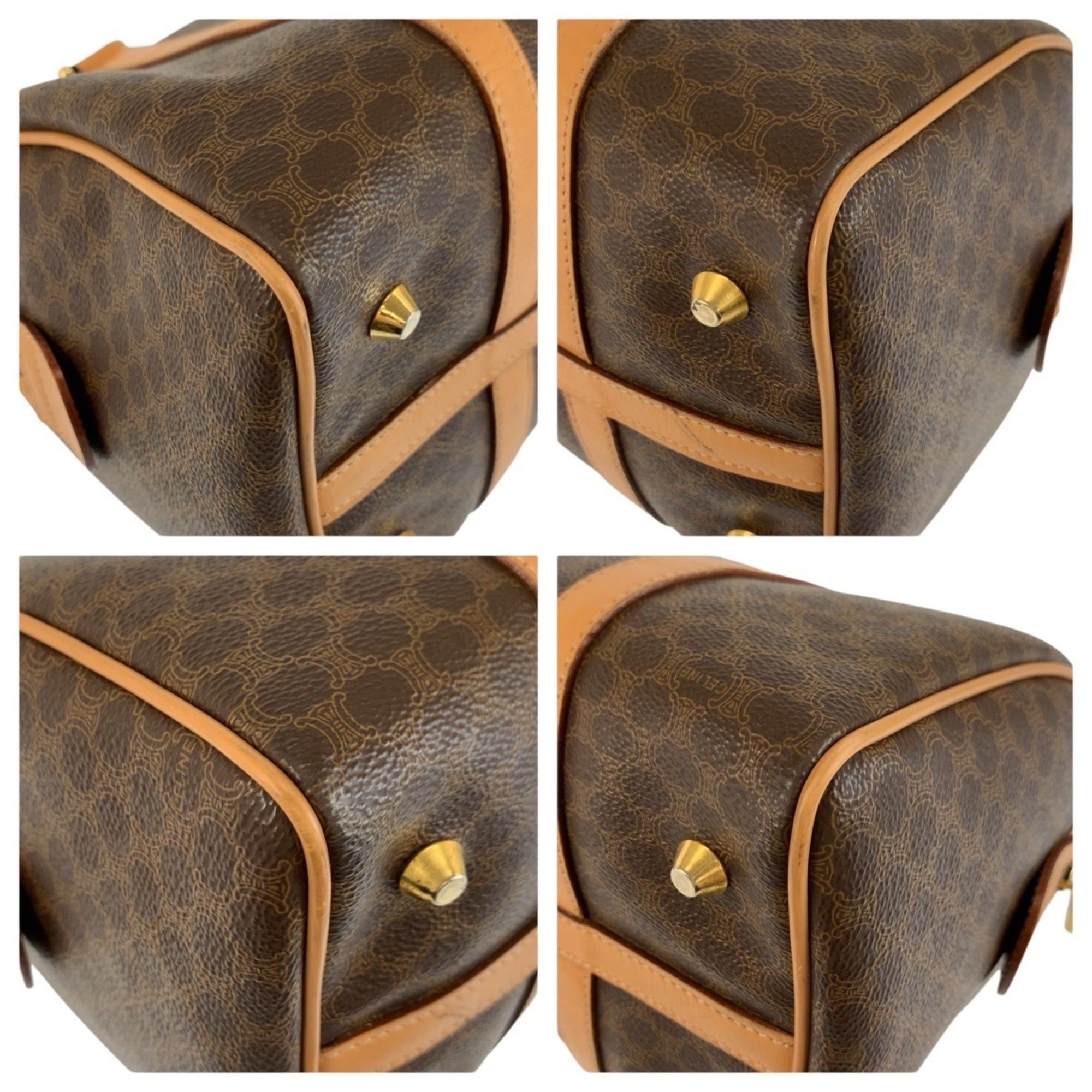 Celine CELINE Vintage Macadam Brown Leather Handbag Boston Bag M14 with Gold Hardware - Women's Size ONE SIZE - 4 Thumbnail