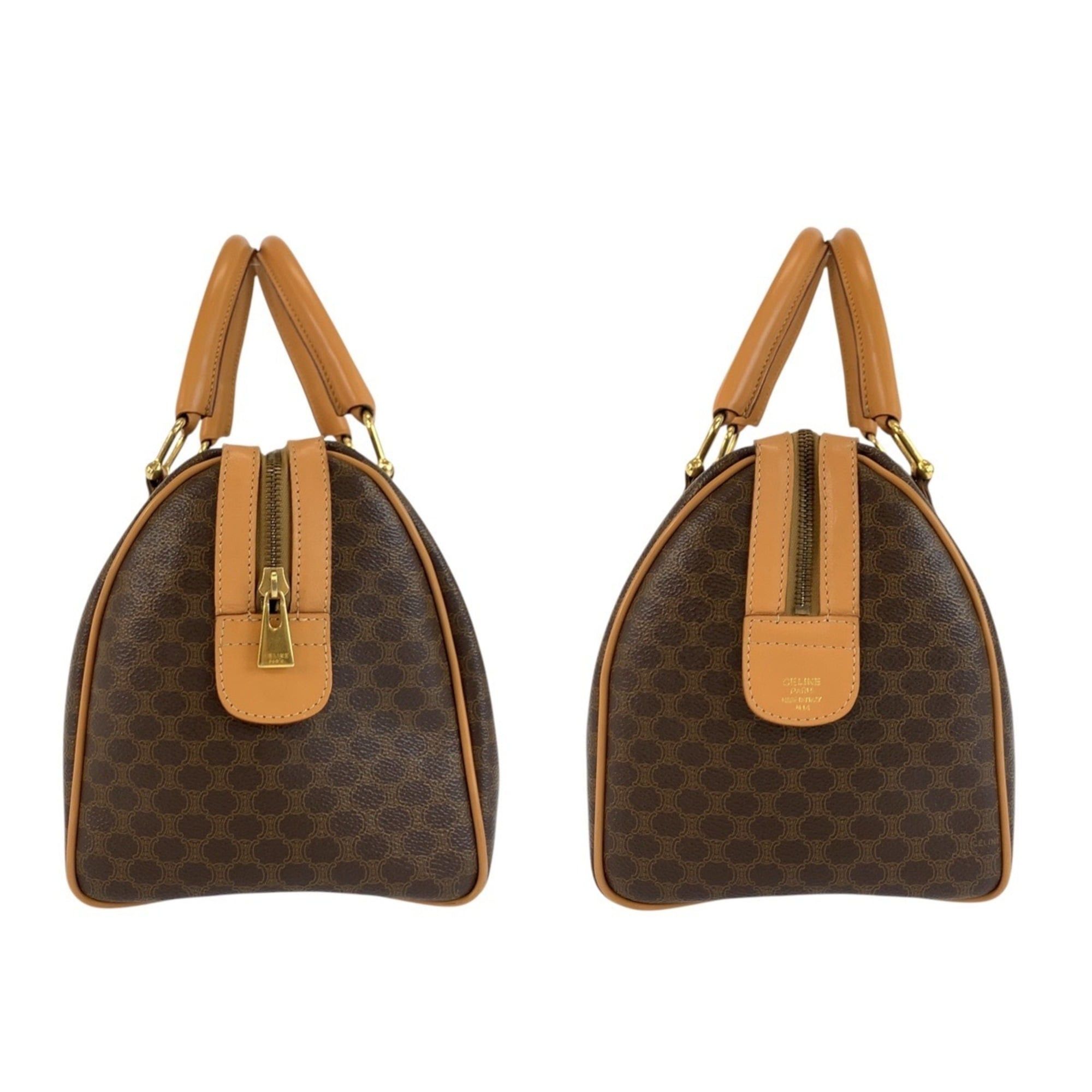 Celine CELINE Vintage Macadam Brown Leather Handbag Boston Bag M14 with Gold Hardware - Women's Size ONE SIZE - 7 Thumbnail