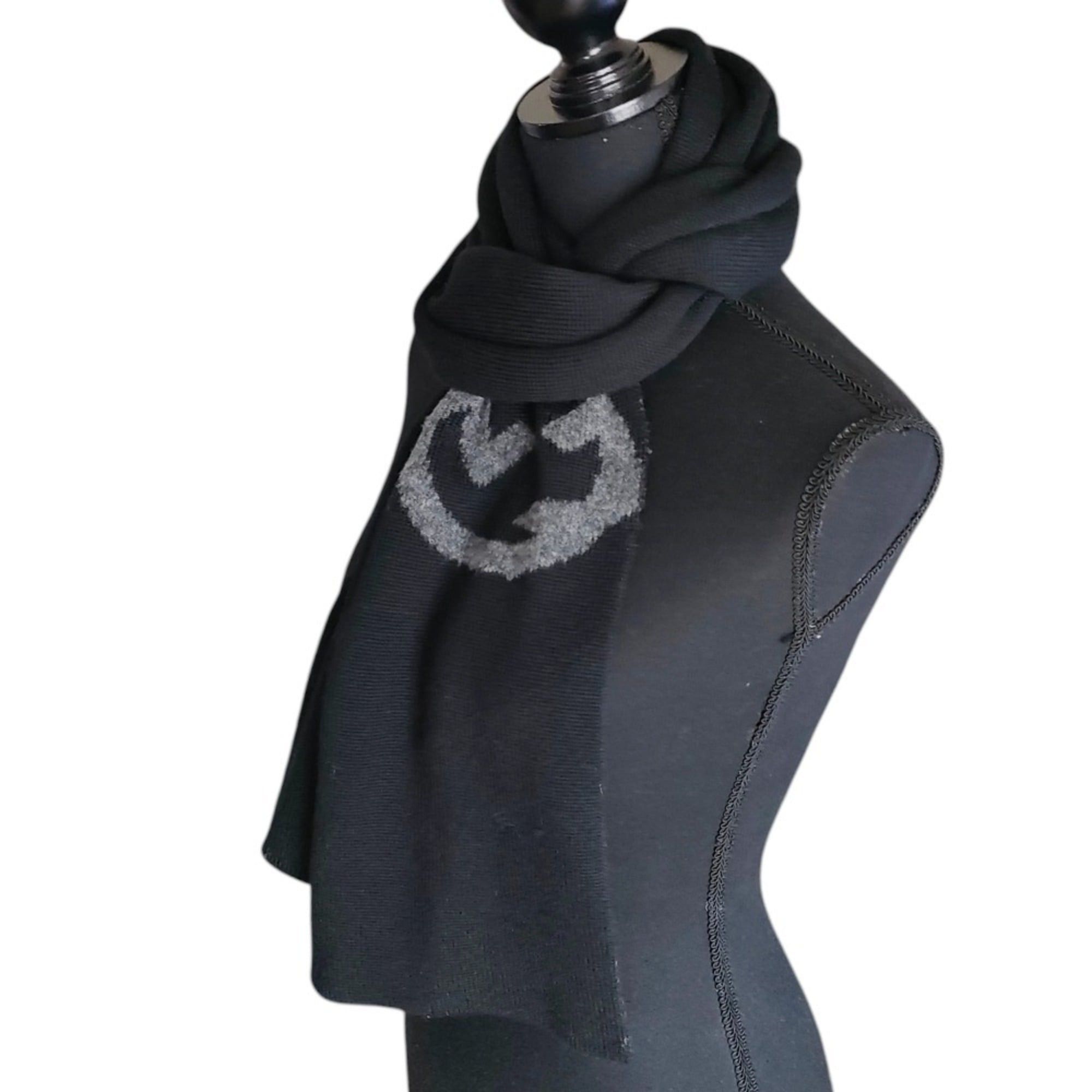 Gucci GUCCI Wool Blend Bicolor Knit Scarf, Black x Gray, Women's Size ONE SIZE - 9 Thumbnail