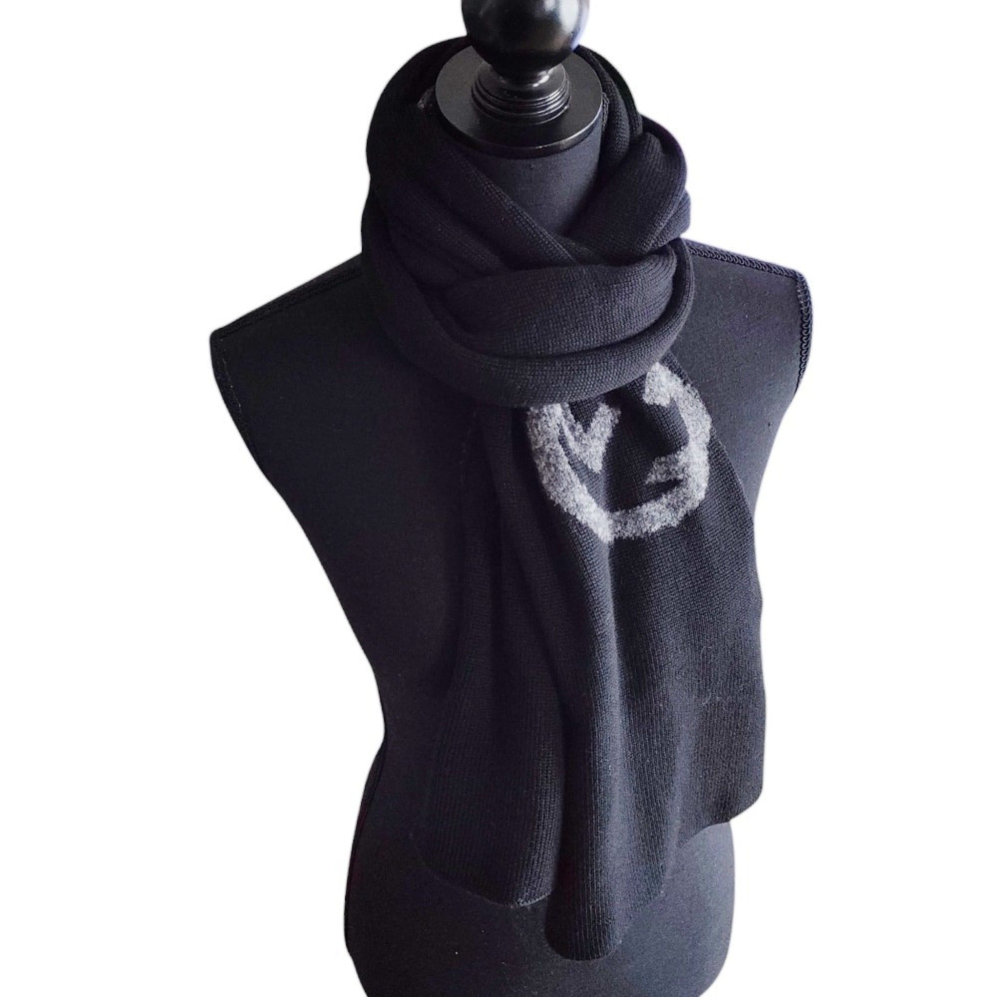 Gucci GUCCI Wool Blend Bicolor Knit Scarf, Black x Gray, Women's Size ONE SIZE - 10 Thumbnail