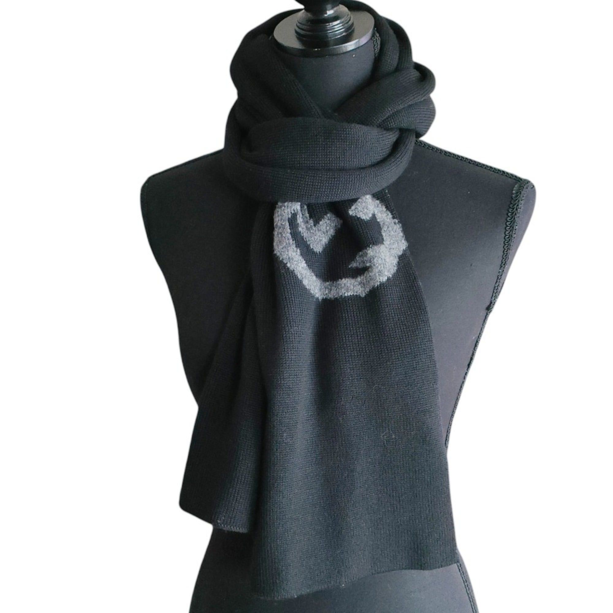 Gucci GUCCI Wool Blend Bicolor Knit Scarf, Black x Gray, Women's Size ONE SIZE - 8 Thumbnail