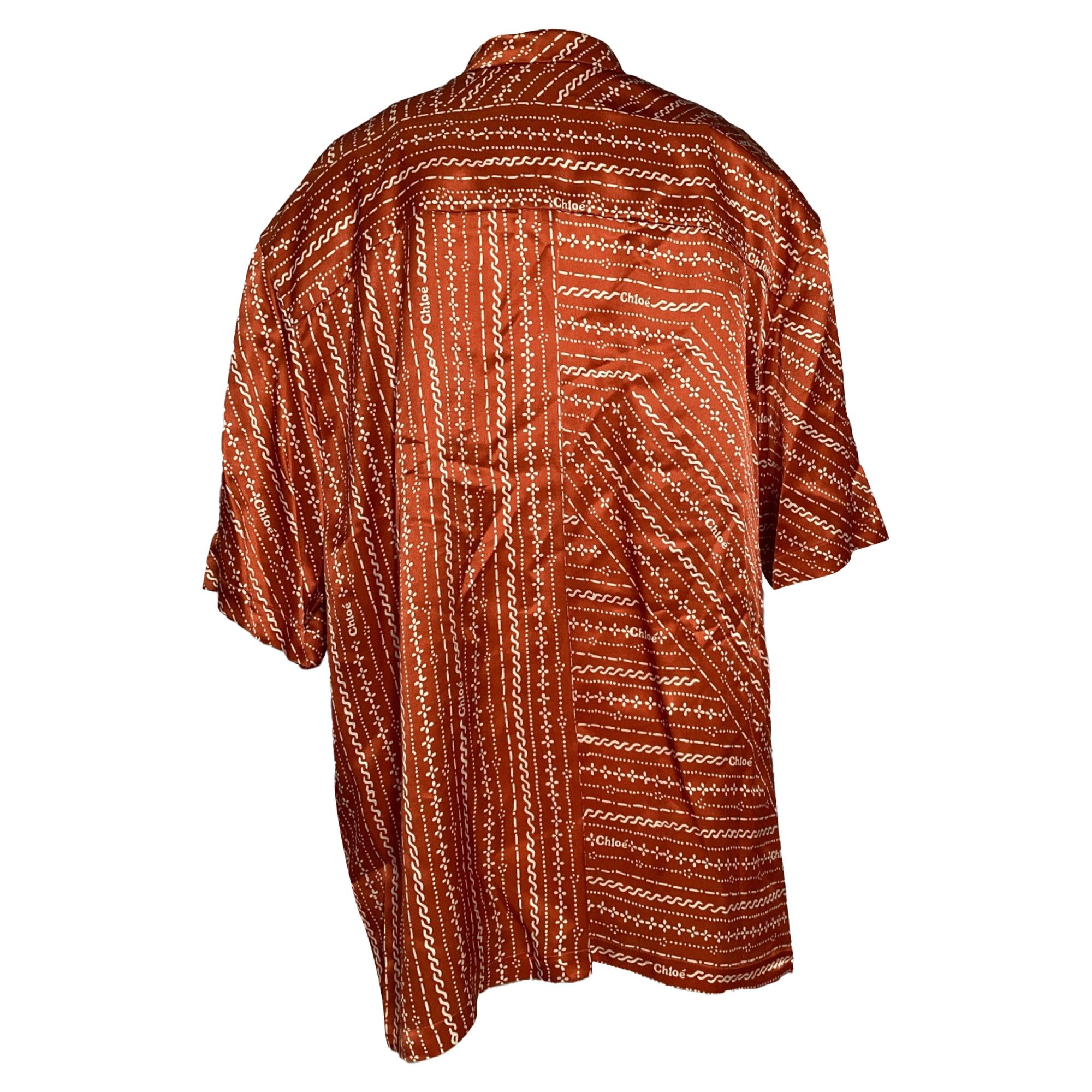 Chloe Chloé Pussy Bow Printed Blouse in Brown Silk Size XS / US 0-2 / IT 36-38 - 3 Thumbnail