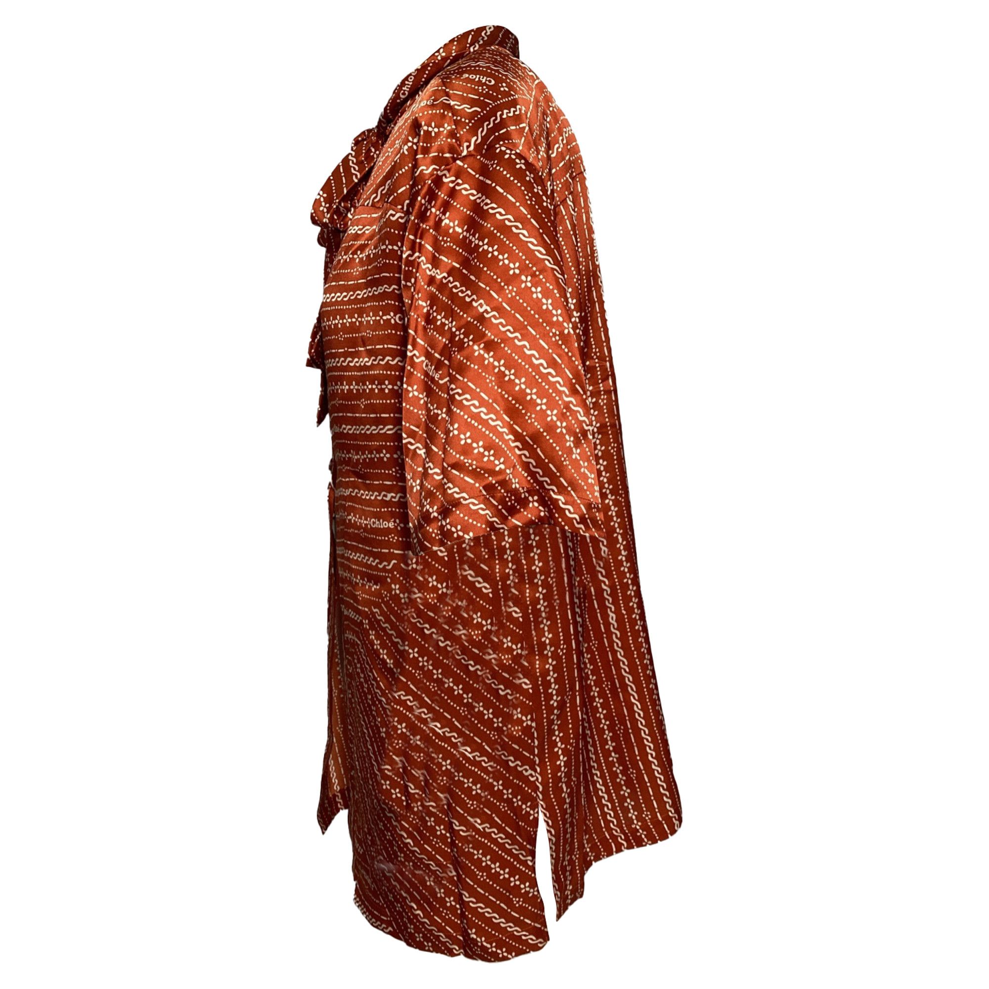 Chloe Chloé Pussy Bow Printed Blouse in Brown Silk Size XS / US 0-2 / IT 36-38 - 2 Thumbnail