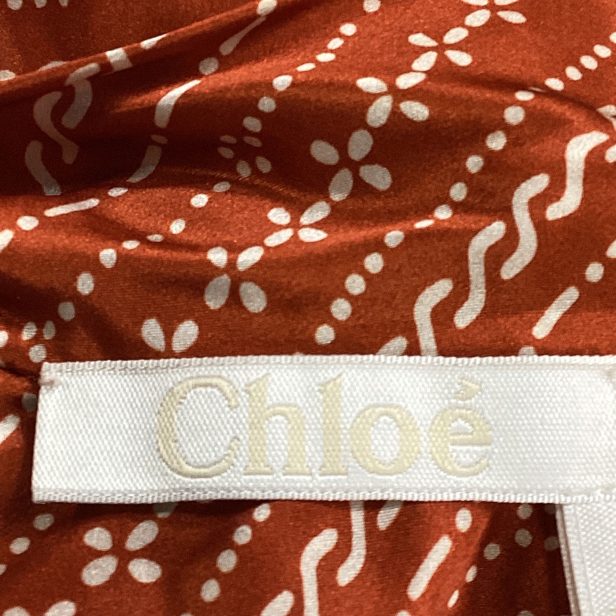 Chloe Chloé Pussy Bow Printed Blouse in Brown Silk Size XS / US 0-2 / IT 36-38 - 5 Thumbnail
