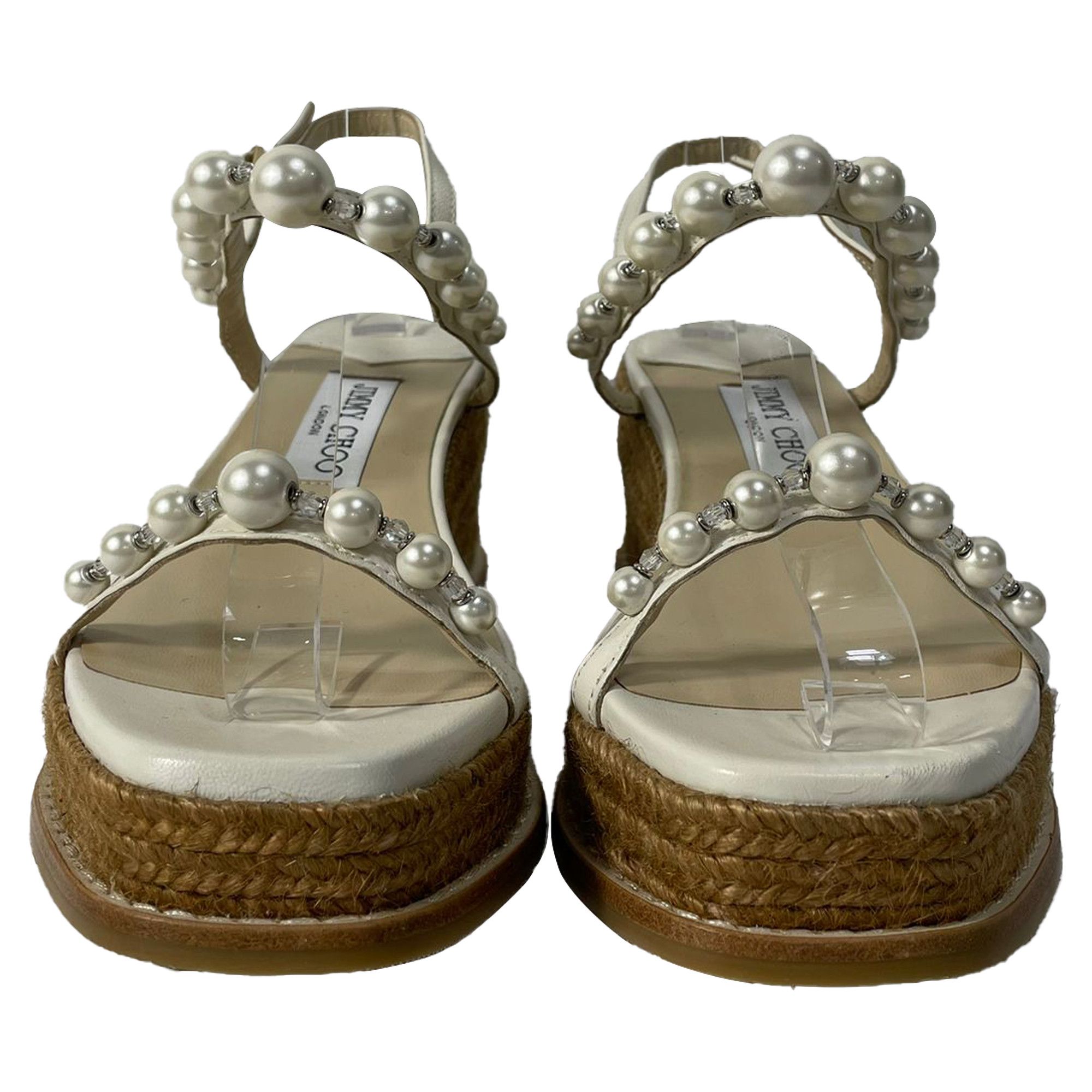 Jimmy Choo Jimmy Choo Latte Wedge Sandals with Pearls in White Nappa Le Size US 6.5 / IT 36.5 - 2 Thumbnail