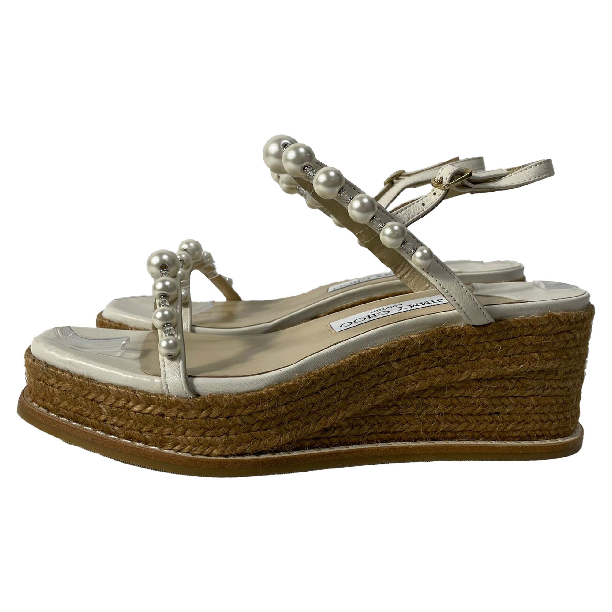 Jimmy Choo Jimmy Choo Latte Wedge Sandals with Pearls in White Nappa Le Size US 6.5 / IT 36.5 - 4 Thumbnail