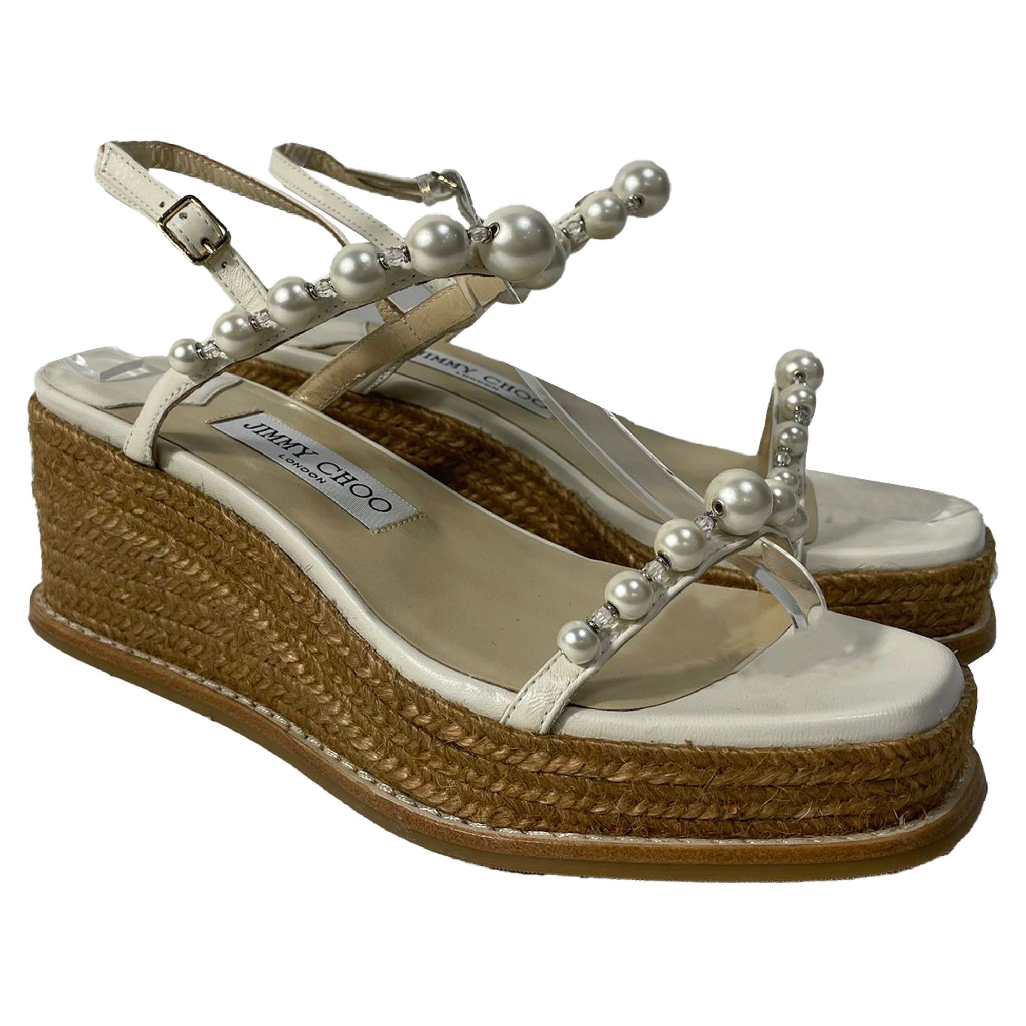 Jimmy Choo Jimmy Choo Latte Wedge Sandals with Pearls in White Nappa Le Size US 6.5 / IT 36.5 - 5 Thumbnail