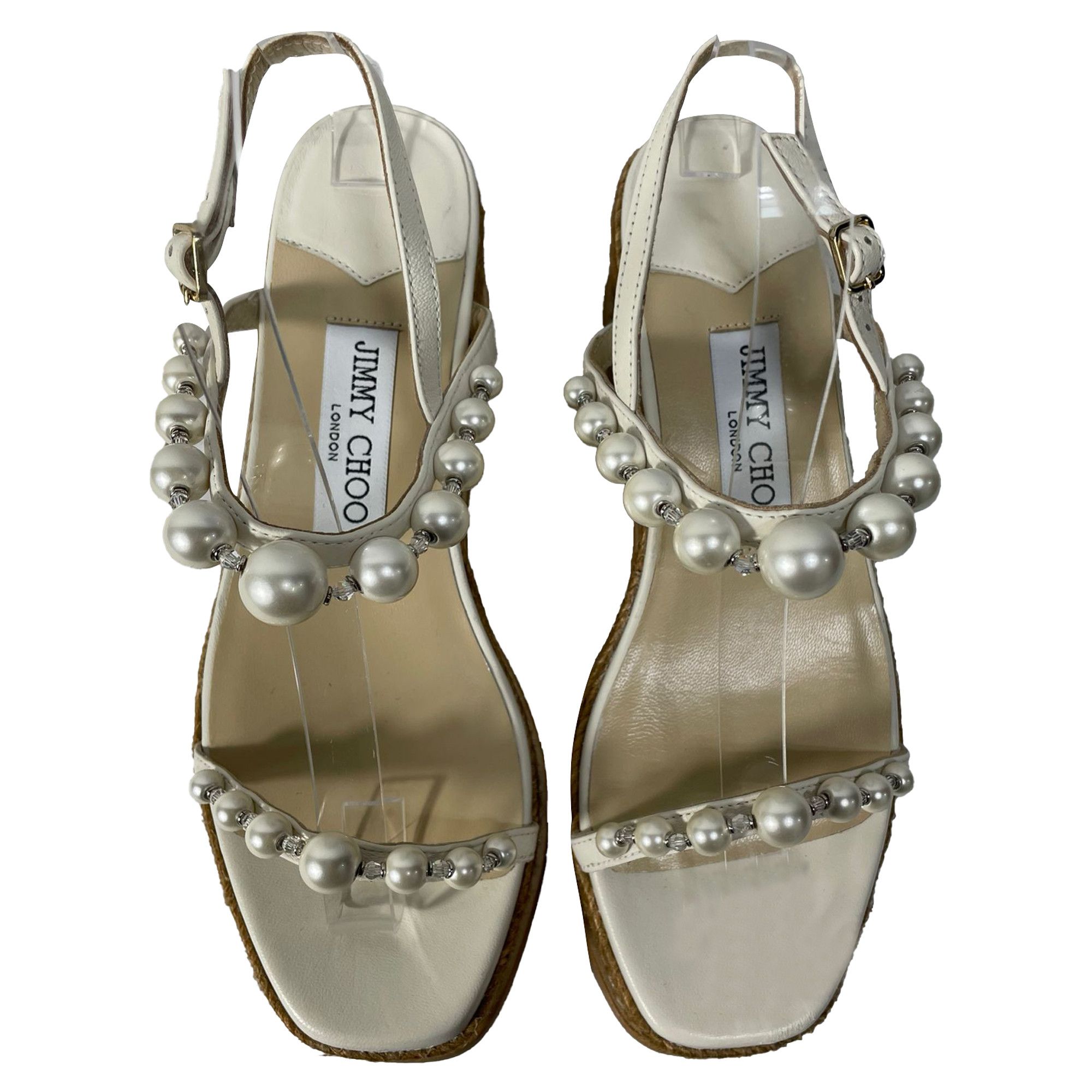 Jimmy Choo Jimmy Choo Latte Wedge Sandals with Pearls in White Nappa Le Size US 6.5 / IT 36.5 - 3 Thumbnail