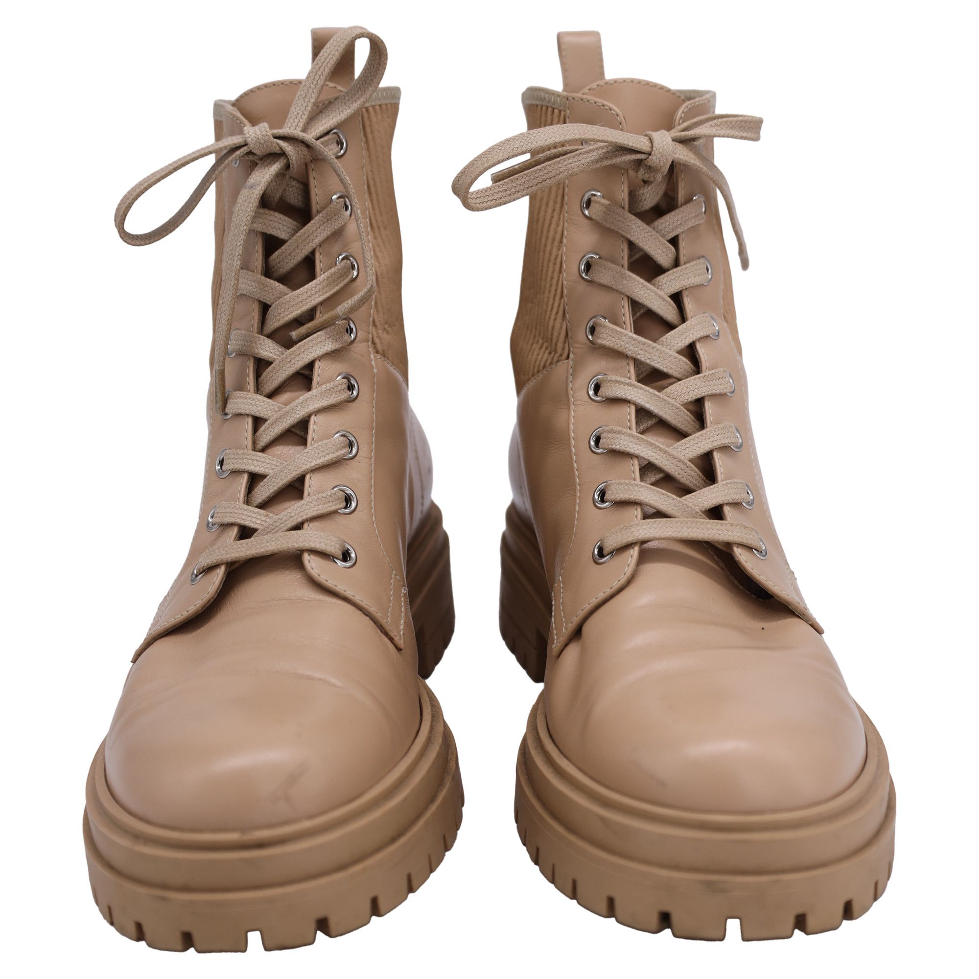 Gianvito Rossi Gianvito Rossi Martis Rib-Knit Combat Boots in Beige Leather Size US 12 / IT 42 - 2 Thumbnail