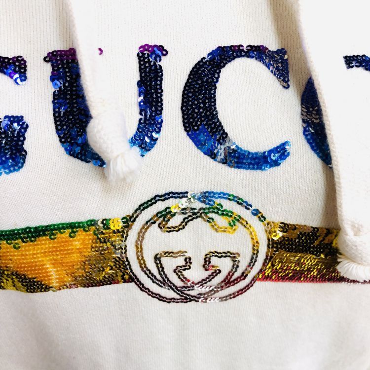 Gucci Gucci Sequin Logo Hoodie Beige Size XS Size US XS / EU 42 / 0 - 6 Thumbnail