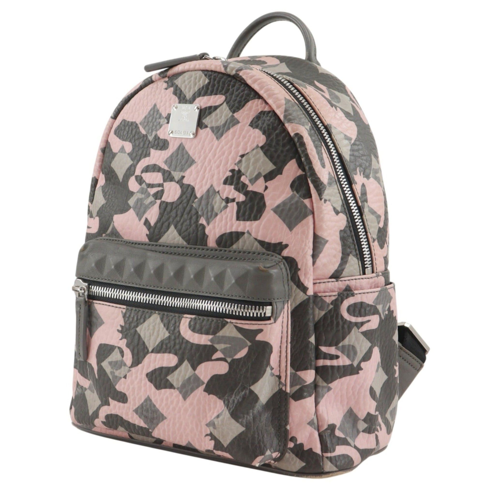 MCM MCM Studded Backpack/Daypack, Camouflage Pattern, Calfskin, Pink, 2-way, A5 Size, Double Zipper, Studs, Women's Size ONE SIZE - 2 Thumbnail