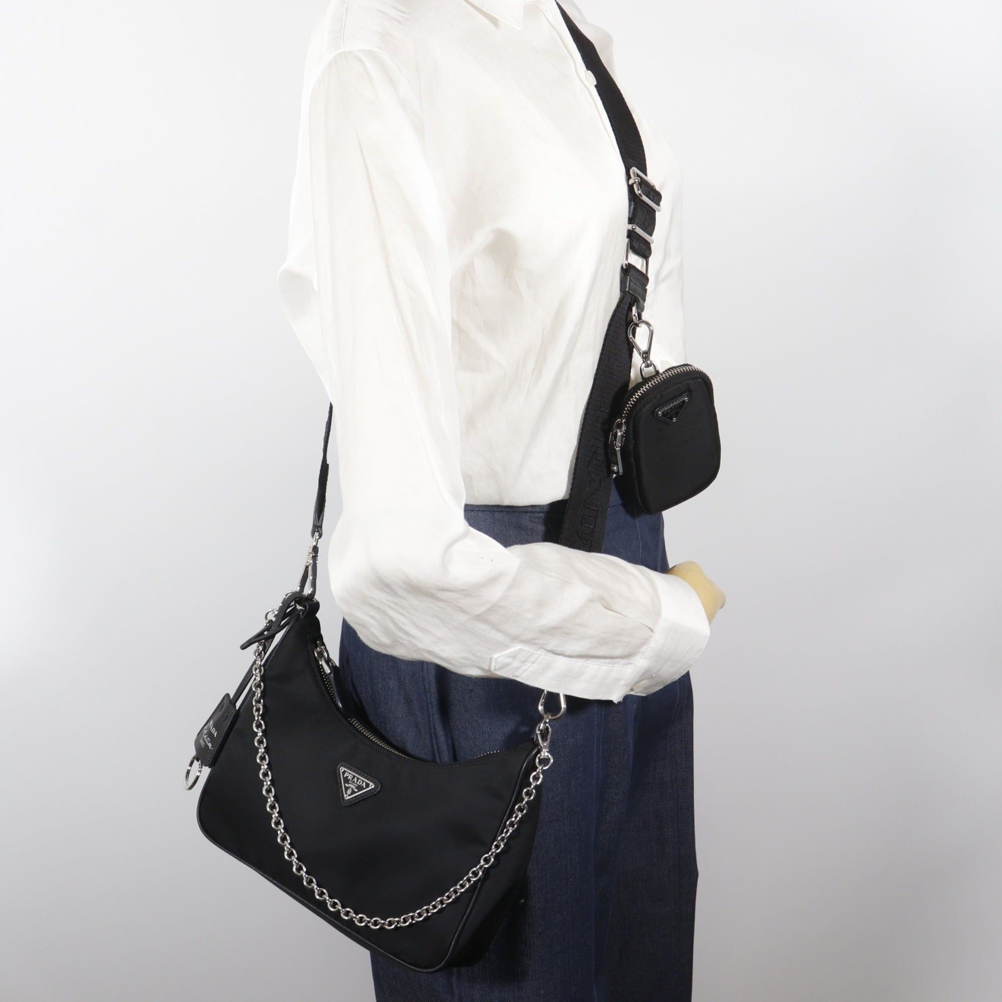 Prada Prada Re-edition 2005 Re-nylon Shoulder Bag 1BH204 Nylon x Saffiano NERO Black Made in Italy 2-way Women's Size ONE SIZE - 17 Thumbnail