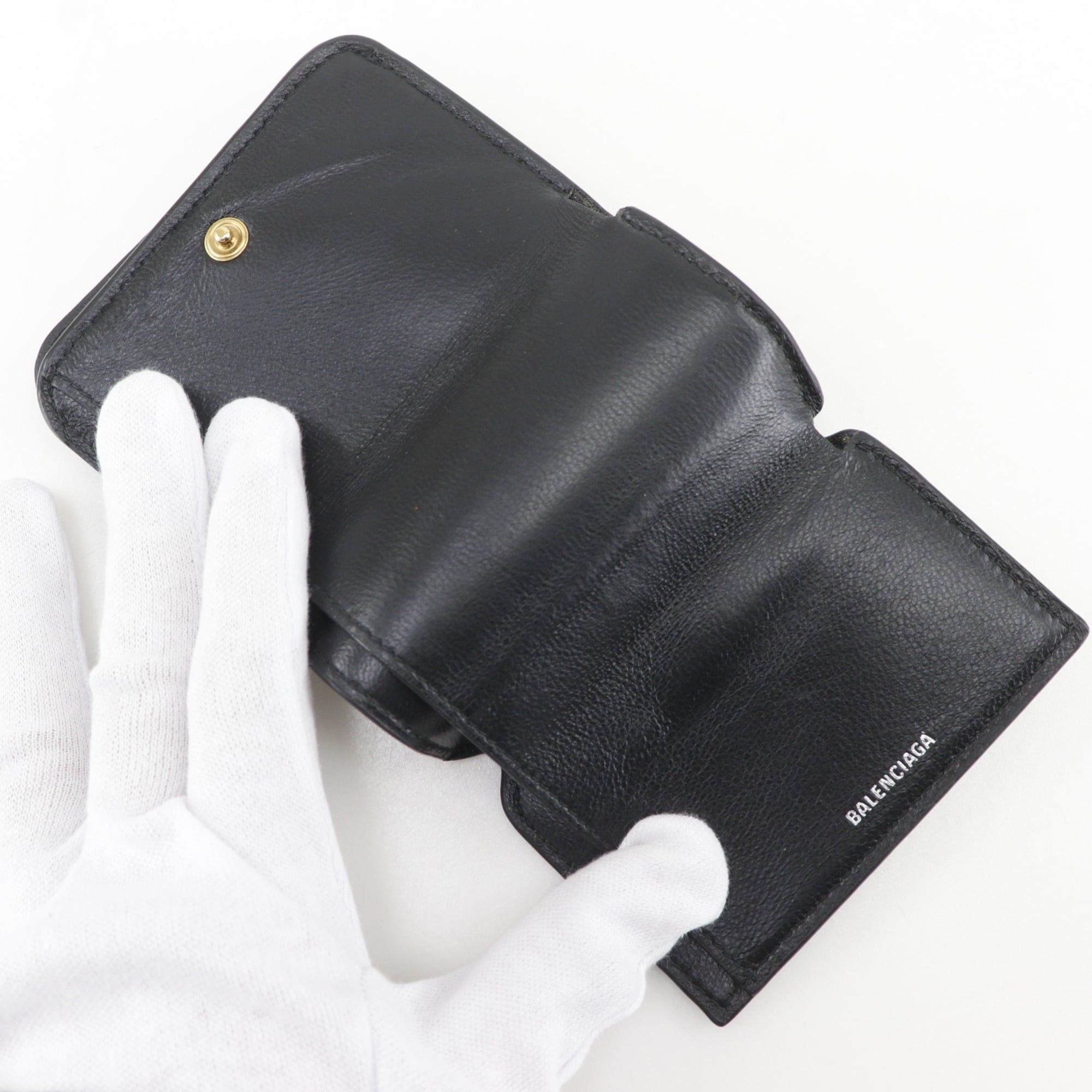 Balenciaga Balenciaga Cash Mini Tri-fold Wallet 593813 Leather Black Snap Button Unisex Size ONE SIZE - 6 Thumbnail