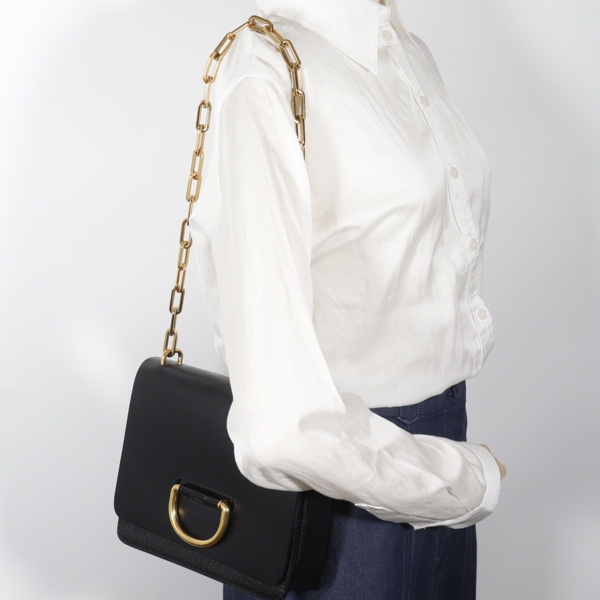 Burberry Burberry D-ring shoulder bag, chain strap, calfskin, black, flap, D-ring, women's. Size ONE SIZE - 17 Thumbnail