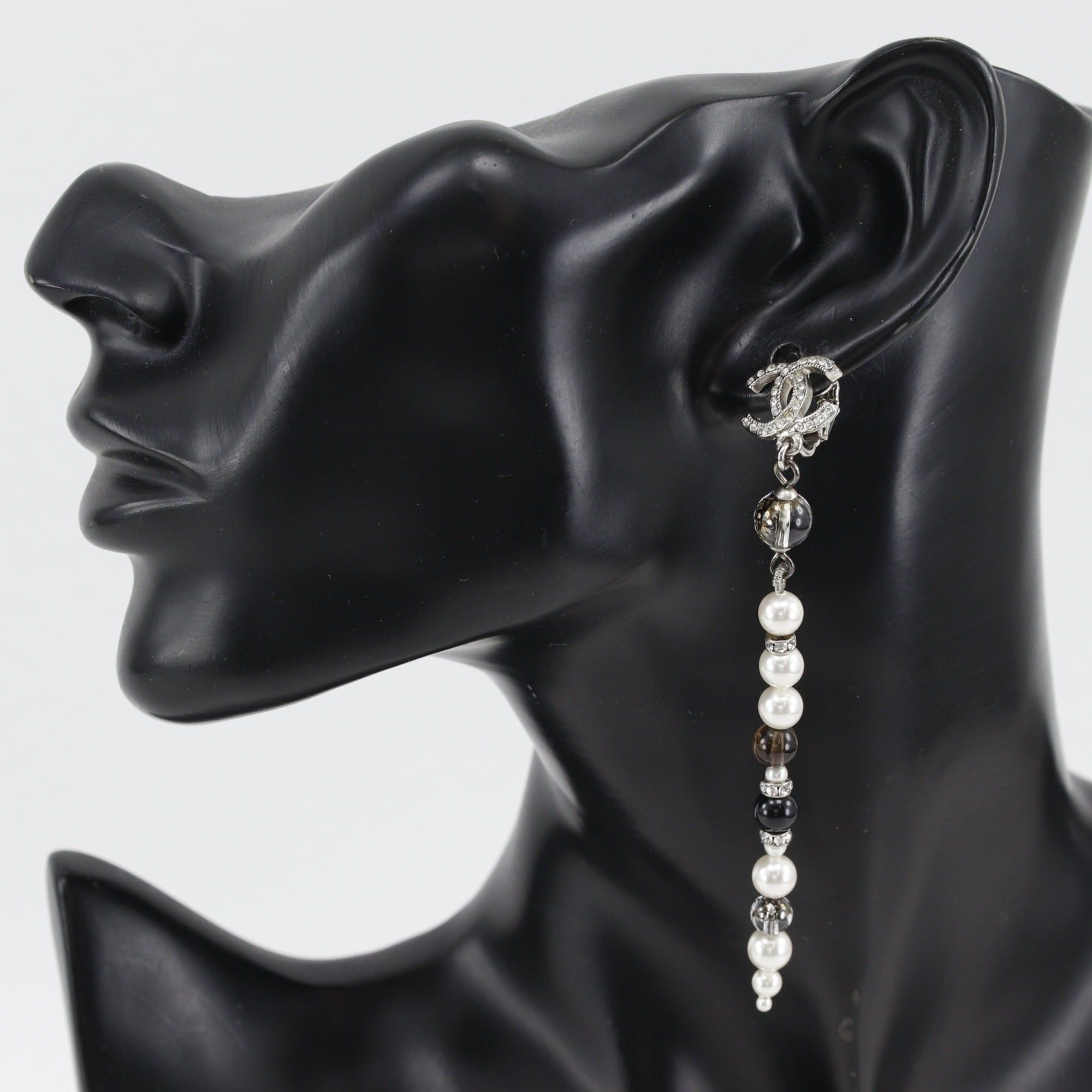 Chanel Chanel Coco Mark Earrings, Long, Metal x Faux Pearl Rhinestone, 2019 Model, Silver, A19K Gold, Approx. 11.0g, Women's. Size ONE SIZE - 2 Thumbnail