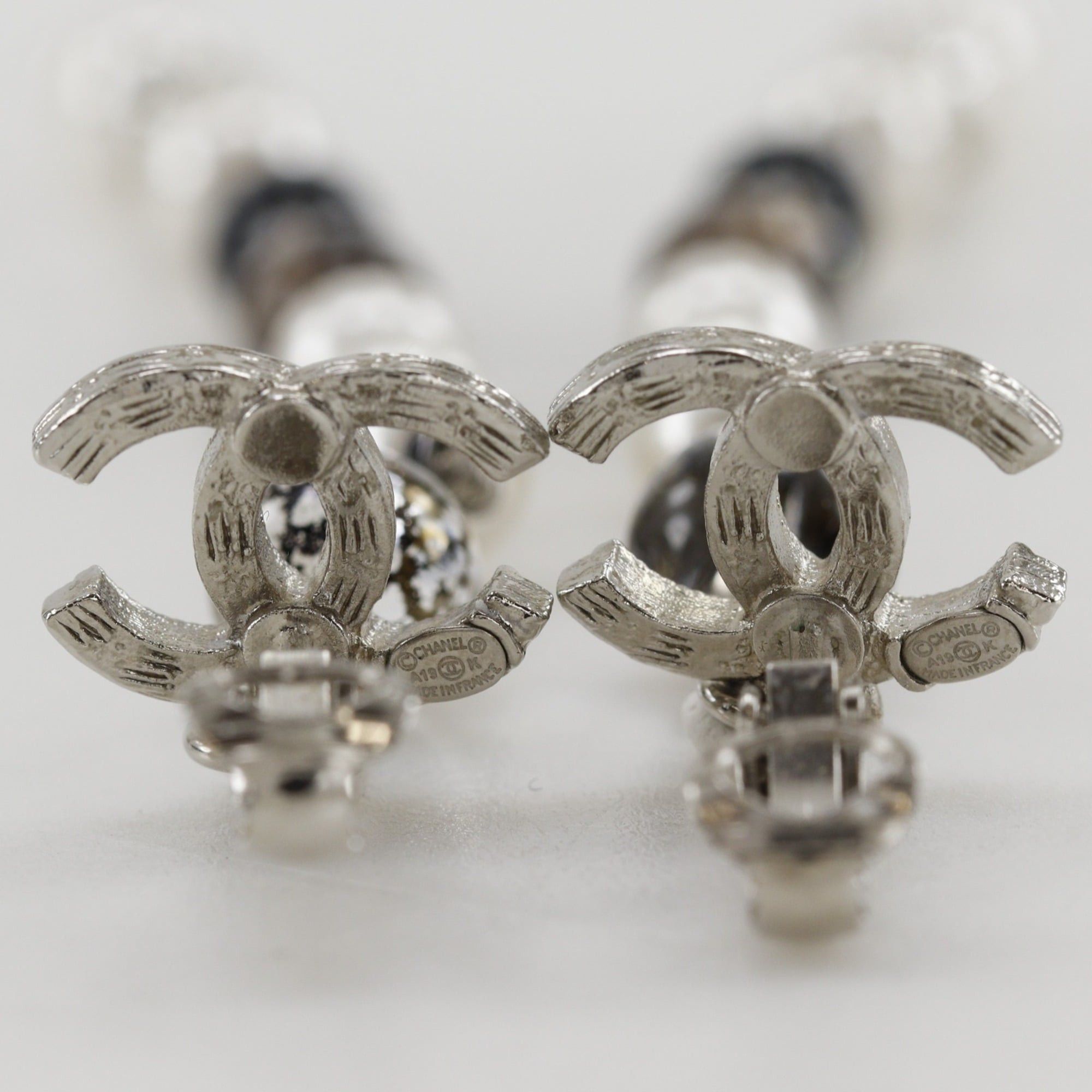 Chanel Chanel Coco Mark Earrings, Long, Metal x Faux Pearl Rhinestone, 2019 Model, Silver, A19K Gold, Approx. 11.0g, Women's. Size ONE SIZE - 4 Thumbnail