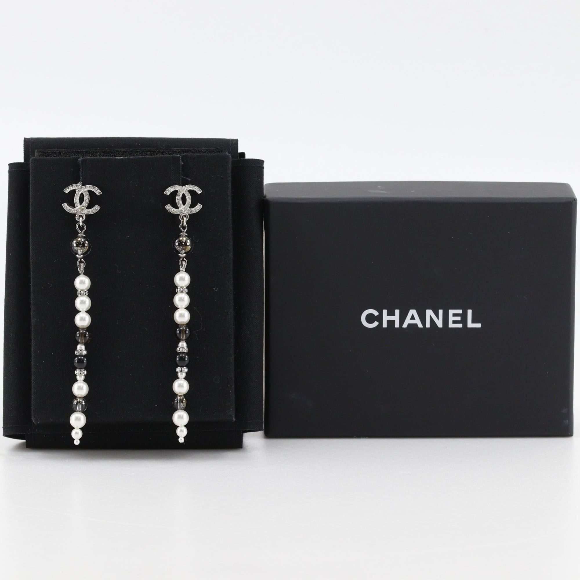 Chanel Chanel Coco Mark Earrings, Long, Metal x Faux Pearl Rhinestone, 2019 Model, Silver, A19K Gold, Approx. 11.0g, Women's. Size ONE SIZE - 9 Thumbnail