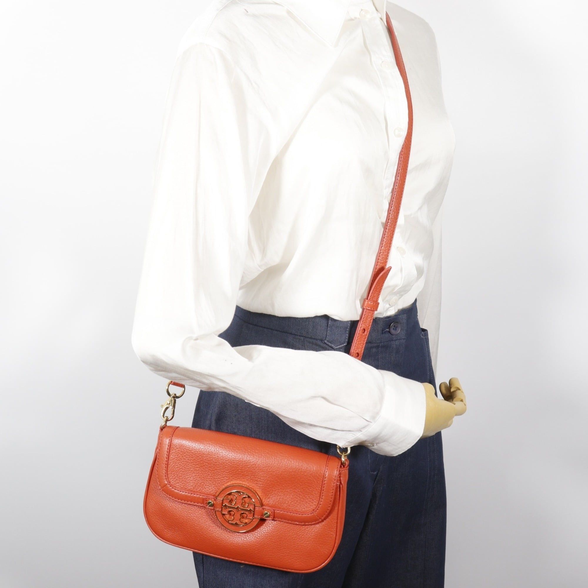 Tory Burch Tory Burch Amanda Mini Shoulder Bag, Leather, Orange, Crossbody, Magnetic Closure, Women's Size ONE SIZE - 18 Thumbnail