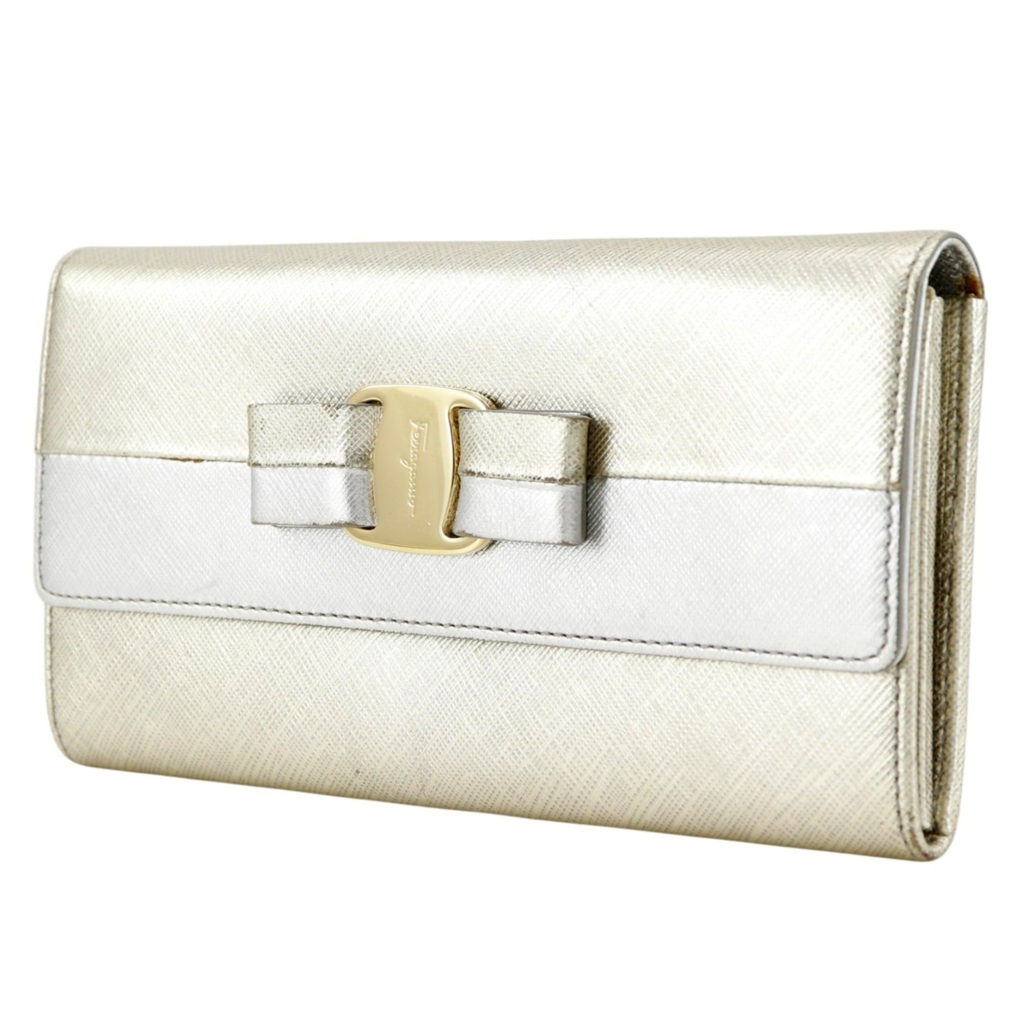 Salvatore Ferragamo Salvatore Ferragamo Vara Ribbon Long Wallet JP-22-C493 Leather Silver Snap Button Women's Size ONE SIZE - 2 Thumbnail