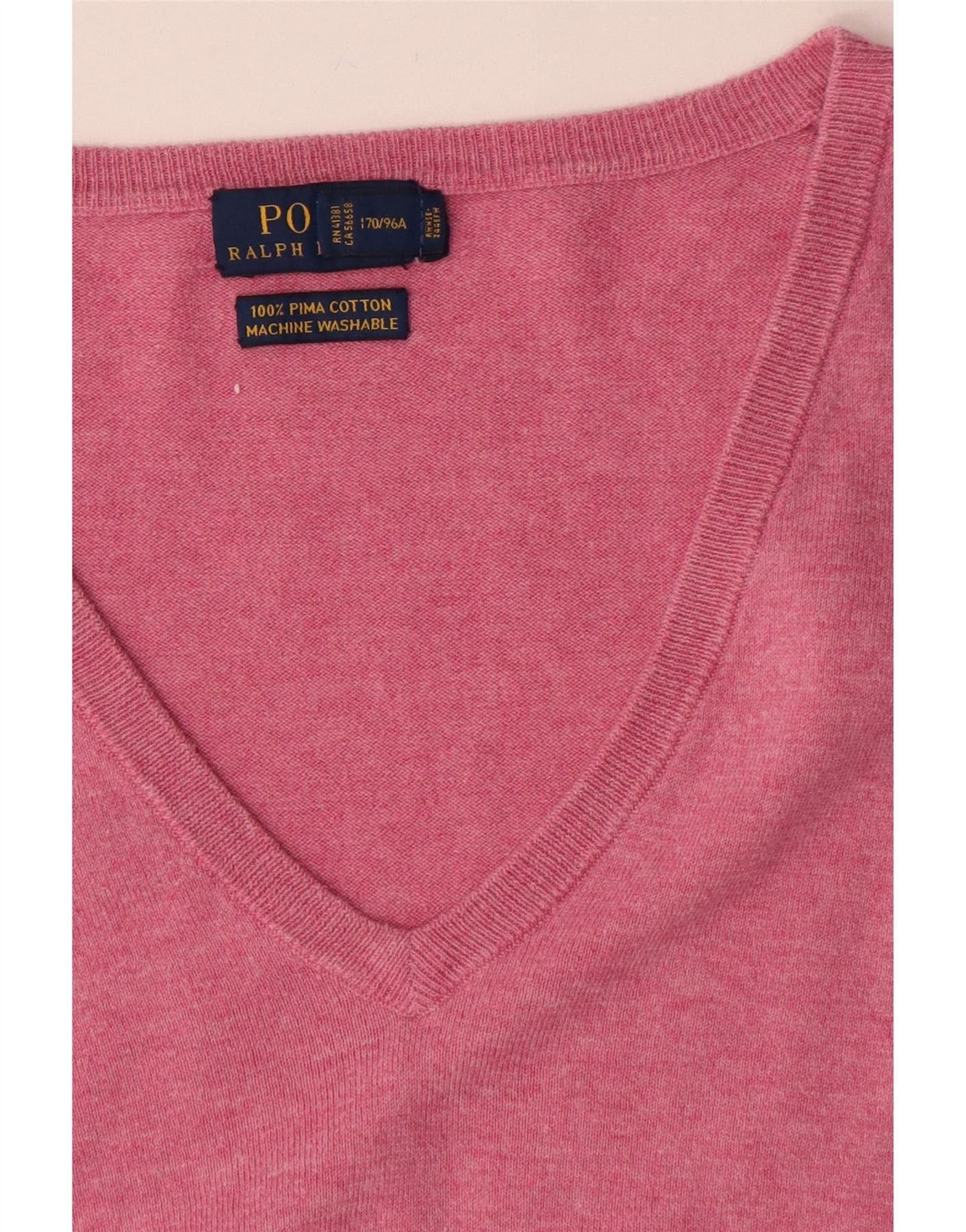 Polo Ralph Lauren Womens V-Neck Jumper Sweater UK 12 Medium Pink Flecked Size M / US 6-8 / IT 42-44 - 3 Thumbnail