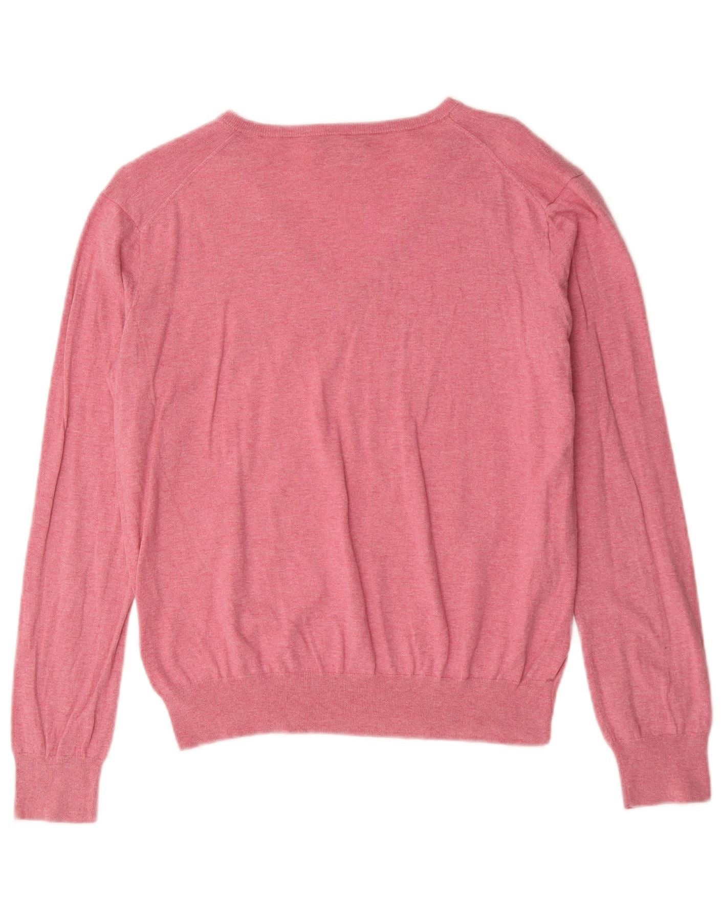 Polo Ralph Lauren Womens V-Neck Jumper Sweater UK 12 Medium Pink Flecked Size M / US 6-8 / IT 42-44 - 2 Thumbnail