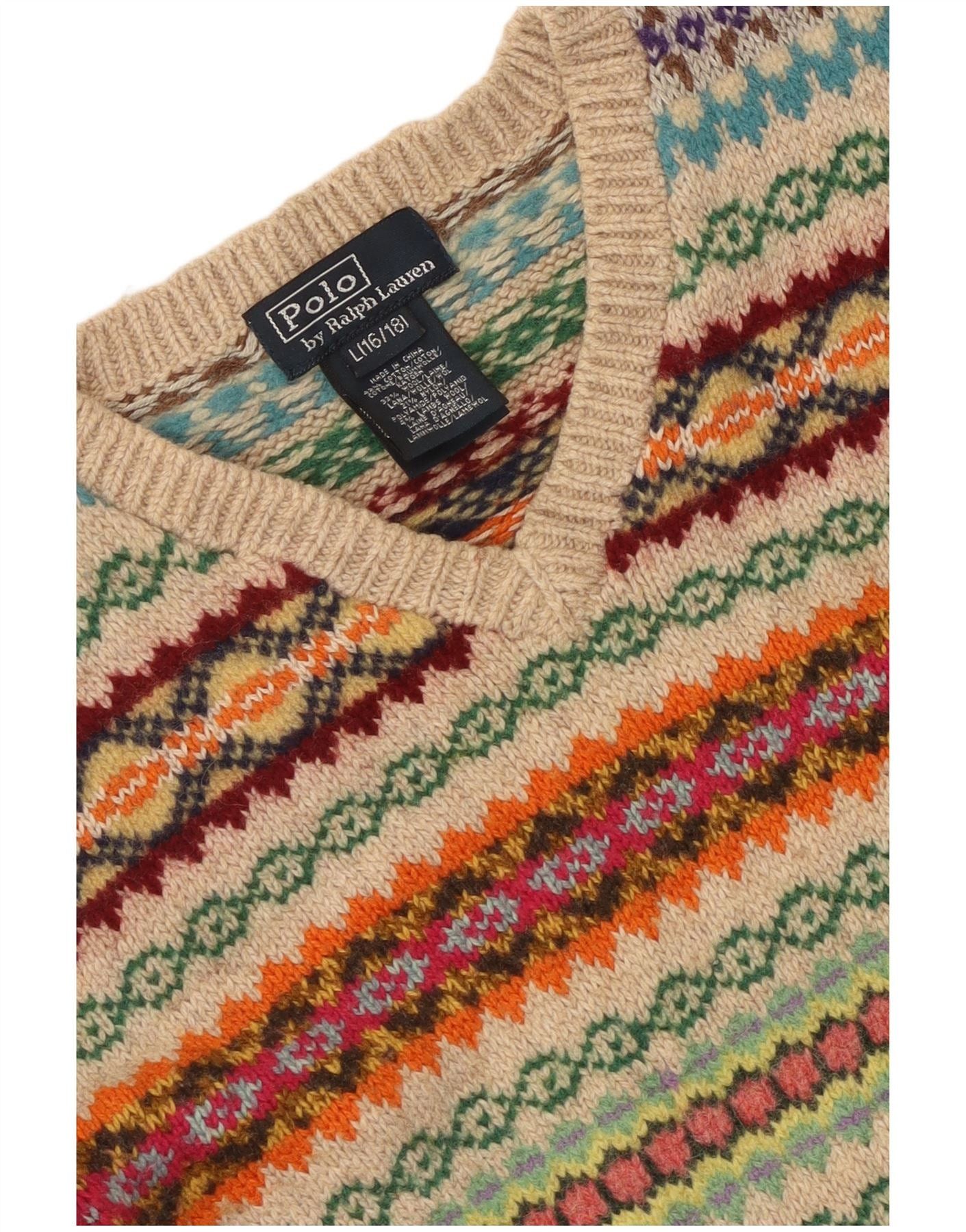 Polo Ralph Lauren Girls V-Neck Jumper Sweater 15-16 Years Large Multicolour Size ONE SIZE - 3 Thumbnail