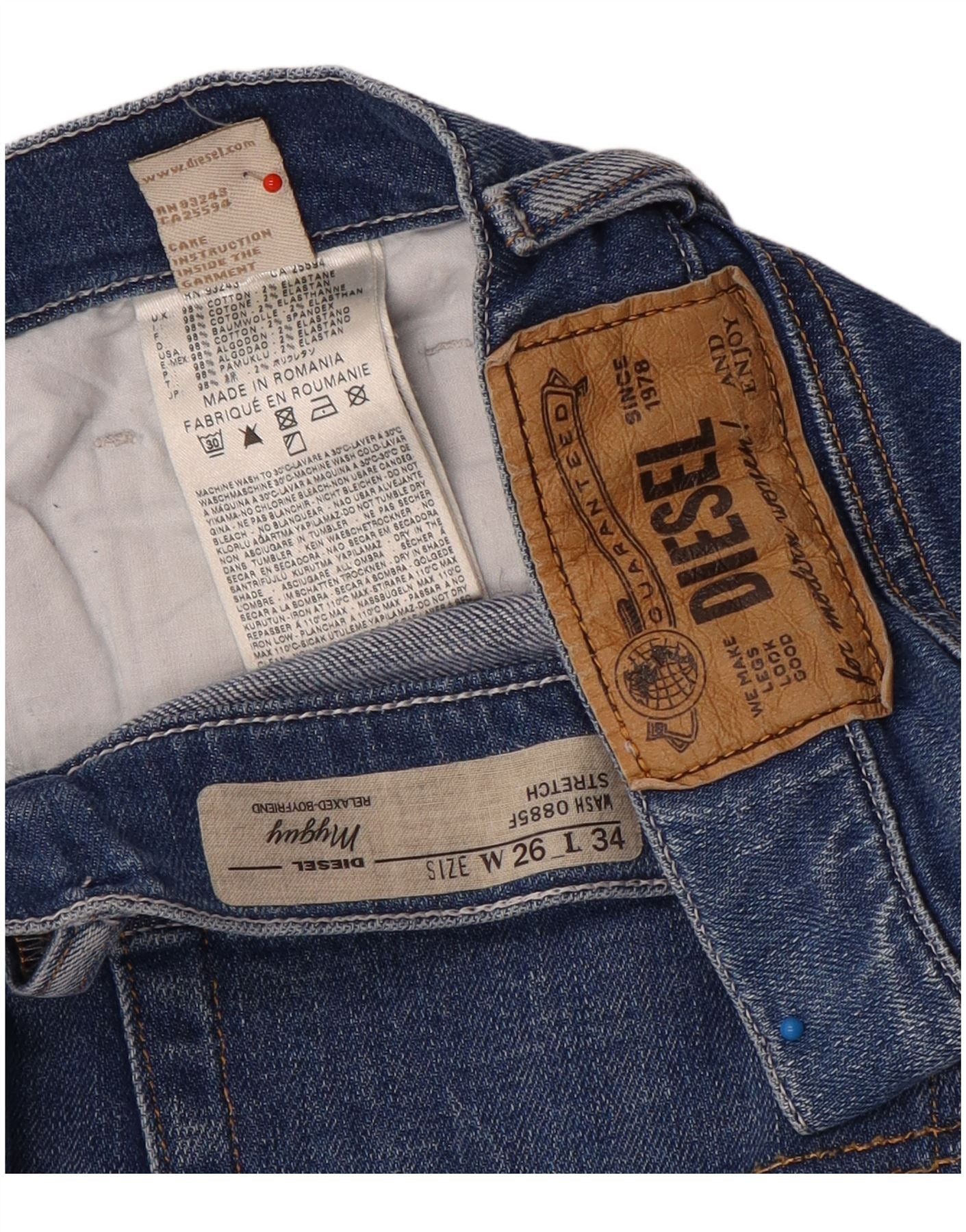 Diesel Womens Boyfriend Relaxed Fit Slim Jeans W26 L34 Blue Cotton Size 42" / US 20 - 3 Thumbnail