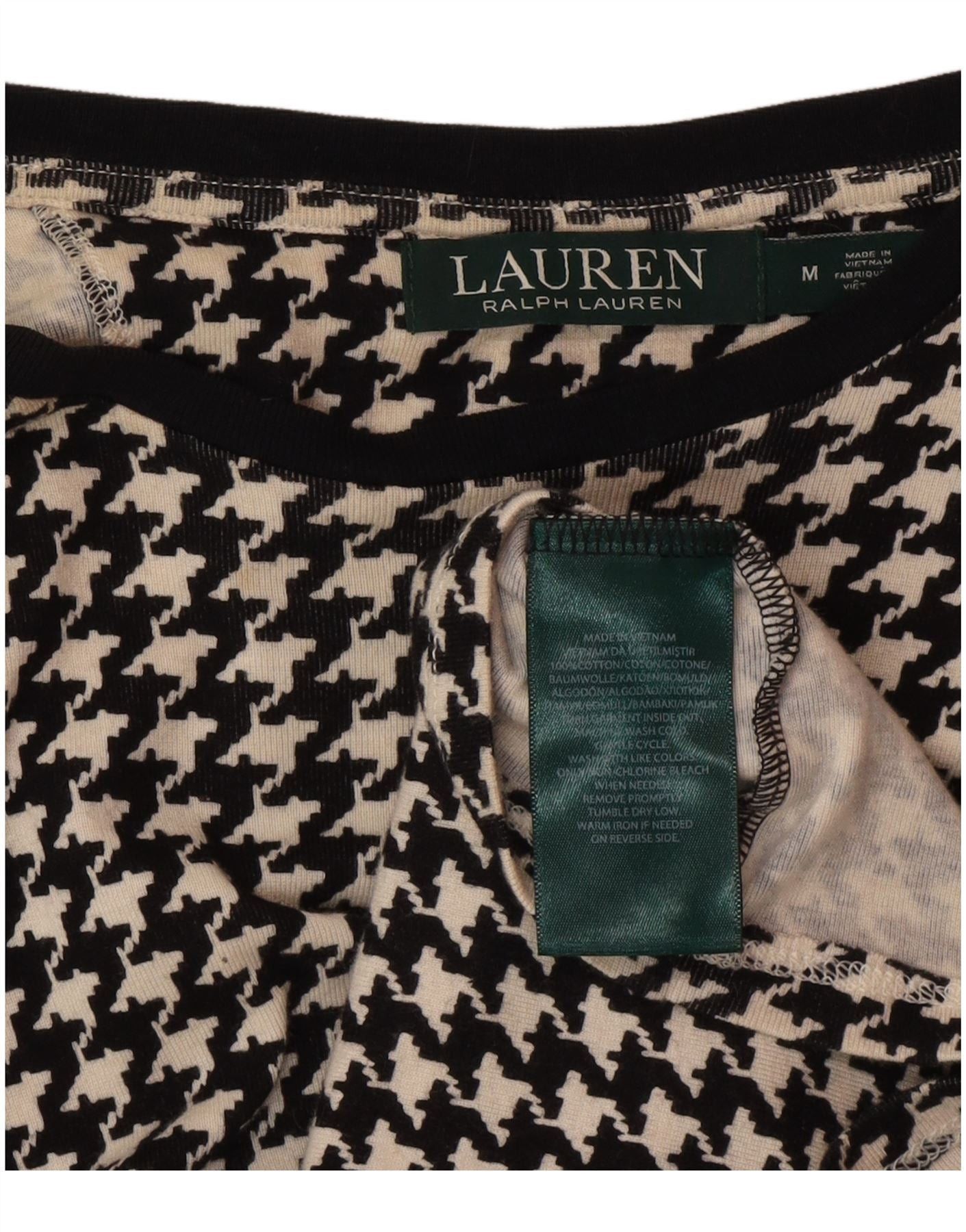 Ralph Lauren Womens Blouse Top UK 12 Medium Black Houndstooth Cotton Size XS / US 0-2 / IT 36-38 - 3 Thumbnail