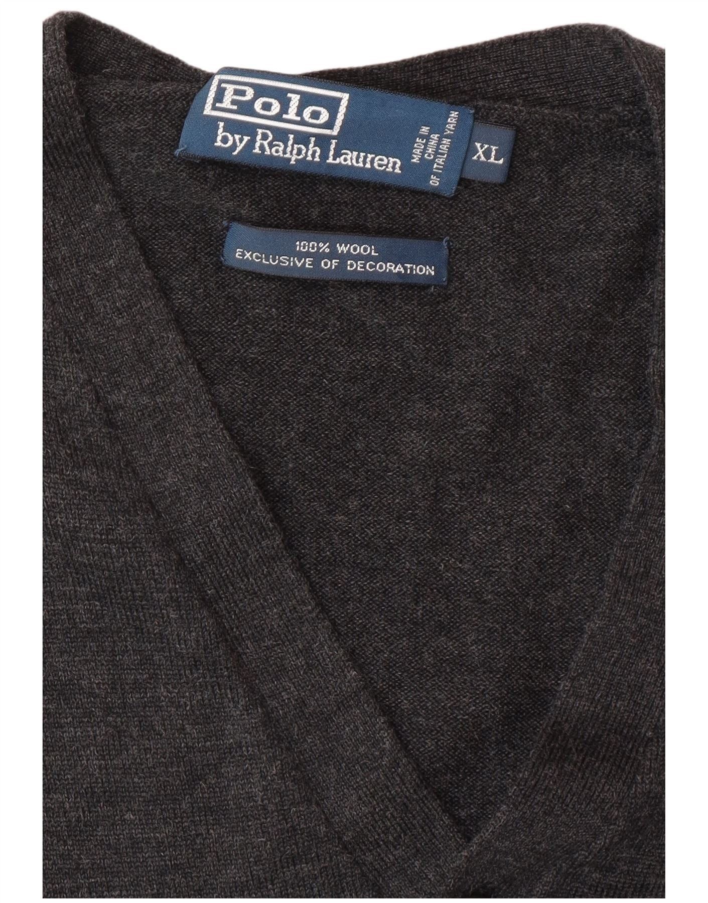 Polo Ralph Lauren Mens Cardigan Sweater XL Grey Wool Size US L / EU 52-54 / 3 - 3 Thumbnail
