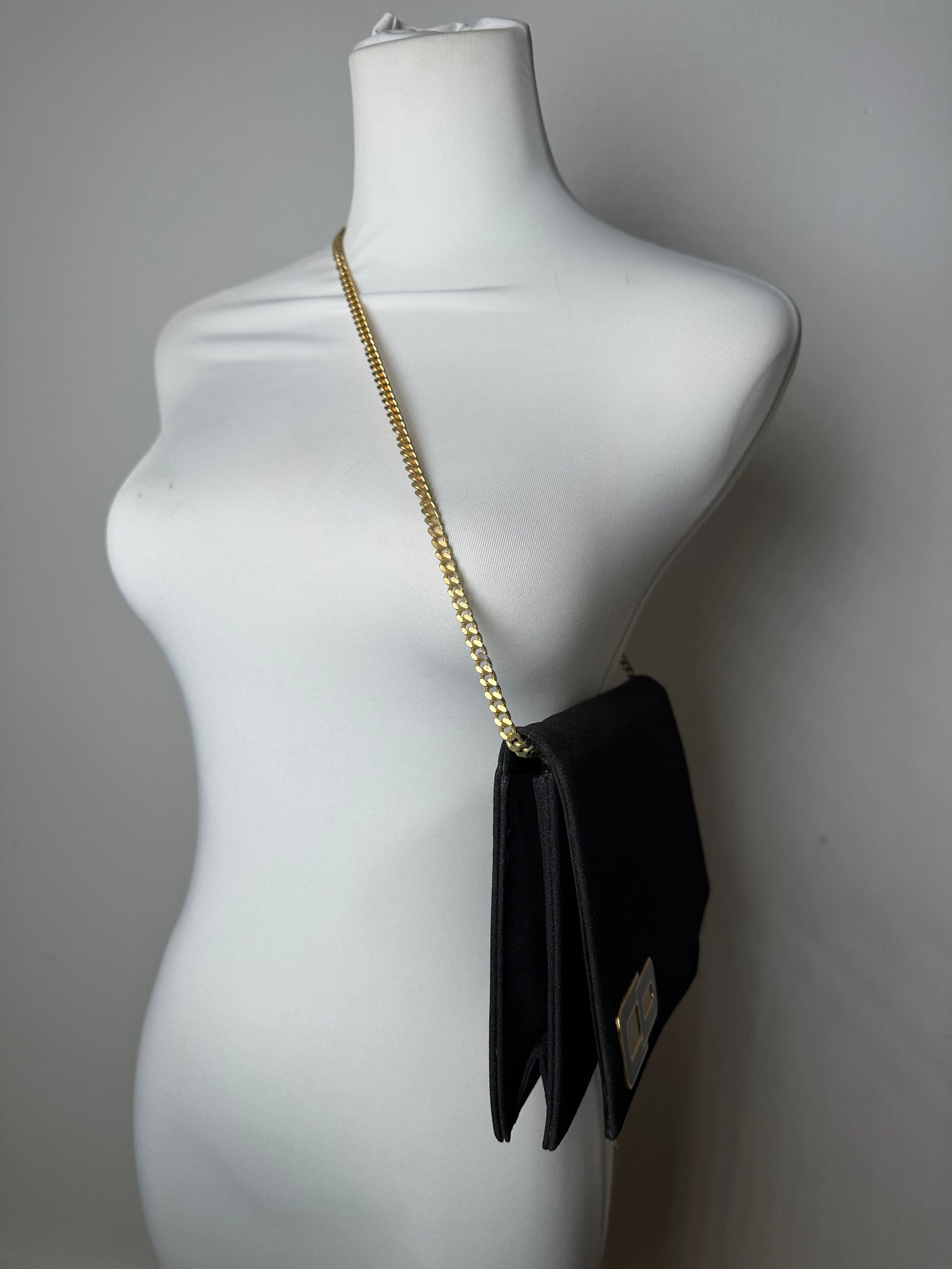Dior Vintage CD Logo Satin Evening Clutch with Chain Black Size ONE SIZE - 4 Thumbnail
