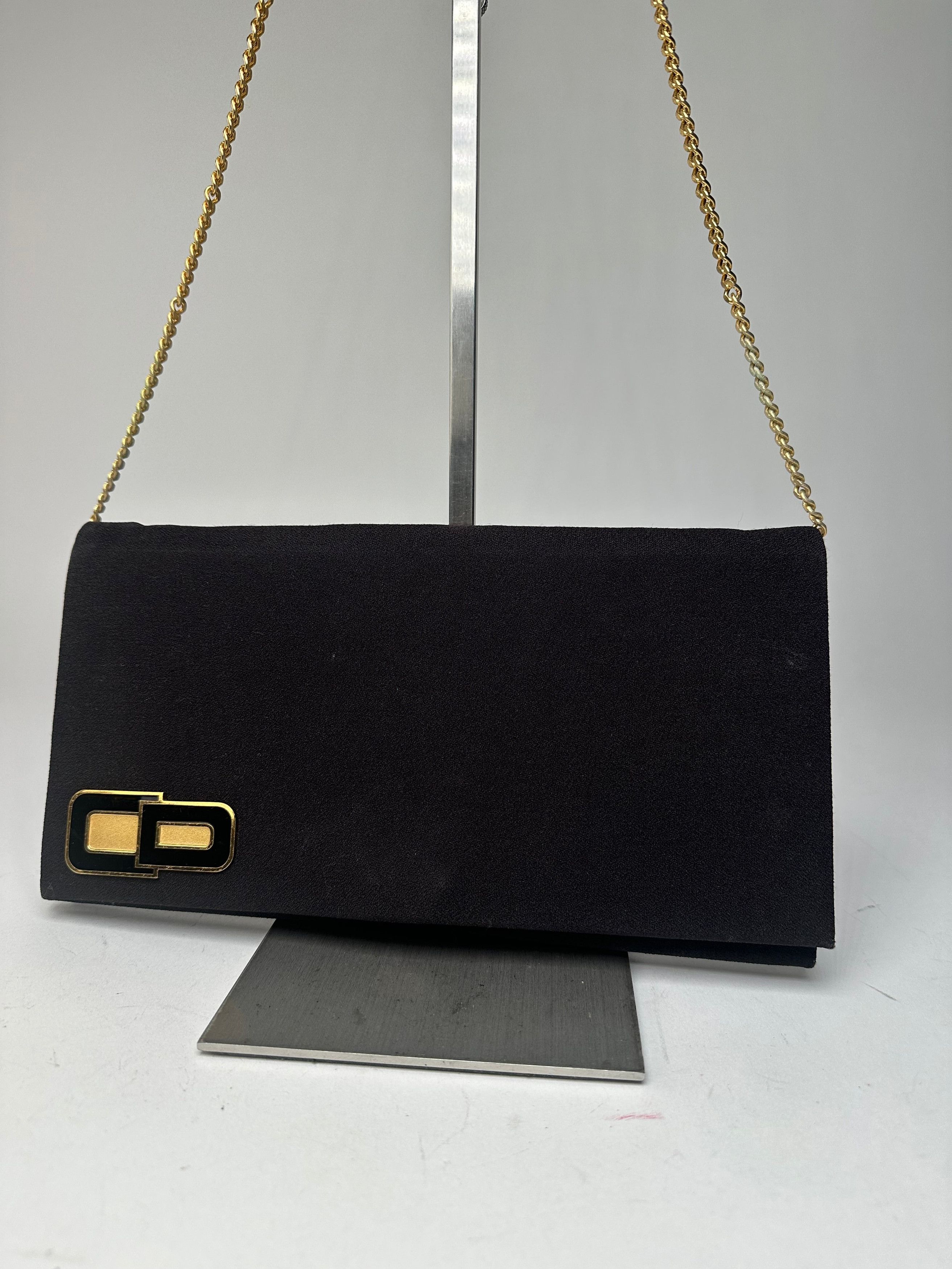 Dior Vintage CD Logo Satin Evening Clutch with Chain Black Size ONE SIZE - 8 Thumbnail