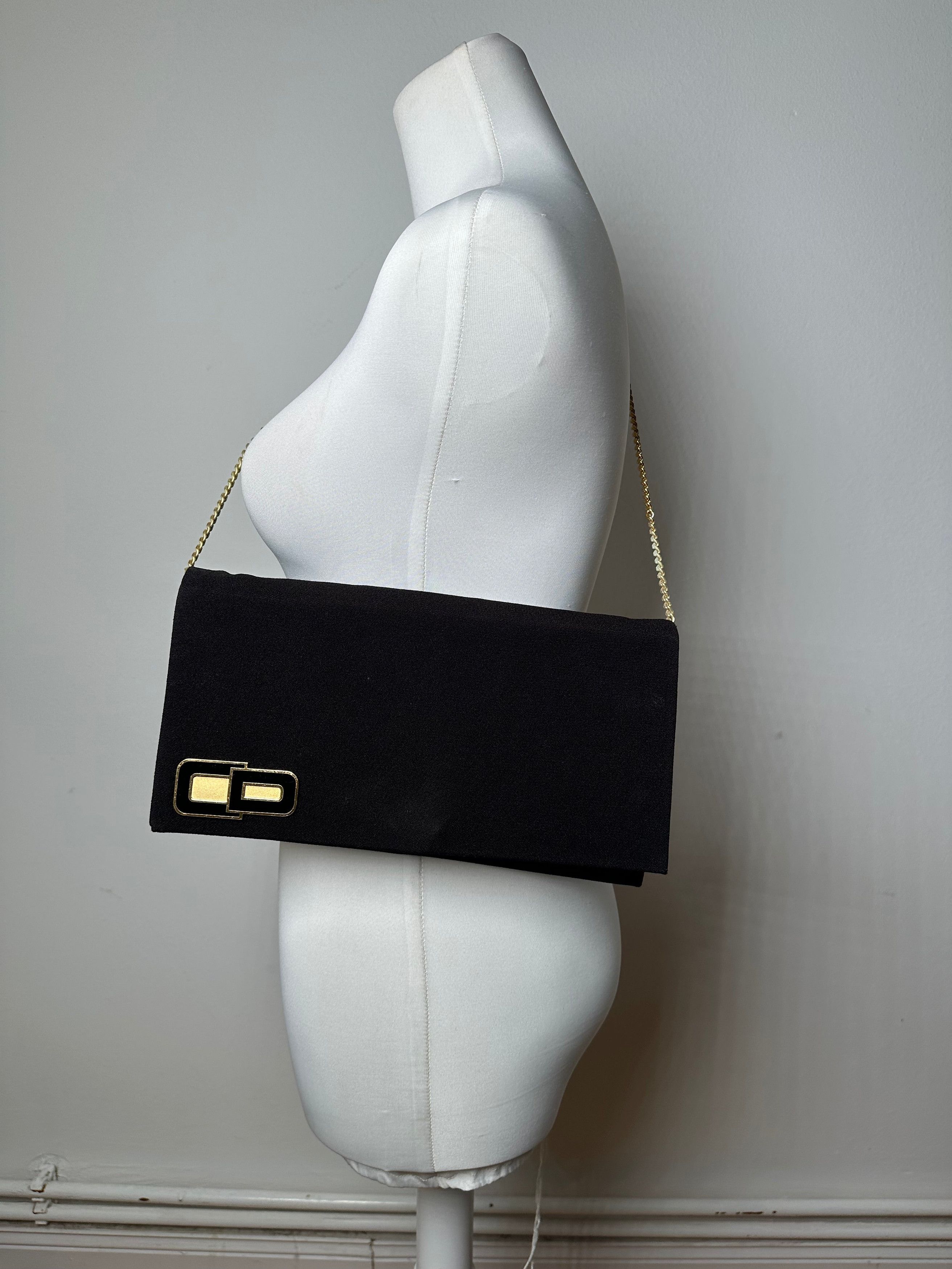 Dior Vintage CD Logo Satin Evening Clutch with Chain Black Size ONE SIZE - 5 Thumbnail