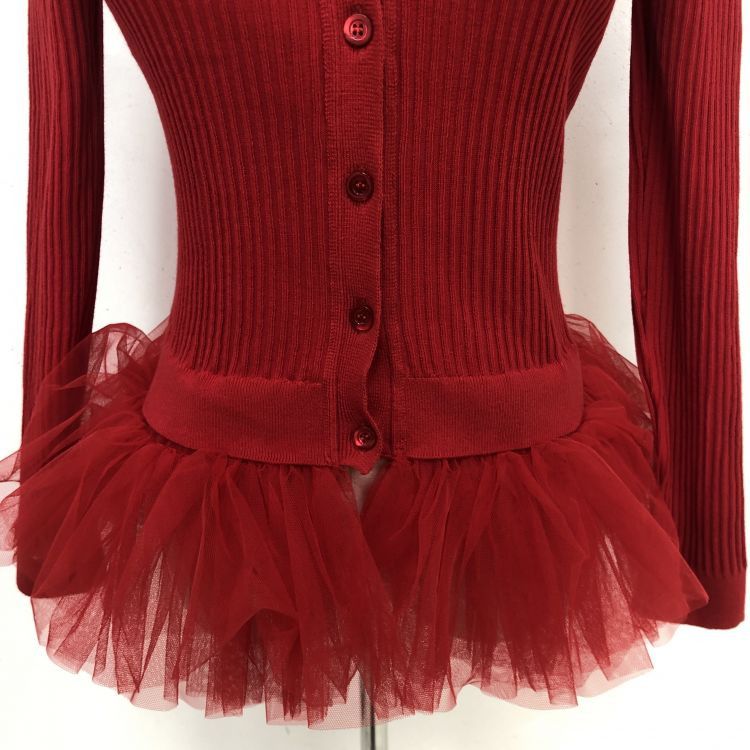Moschino Moschino Red Ribbed Tulle Trim Cardigan Size 40 Size S / US 4 / IT 40 - 9 Thumbnail