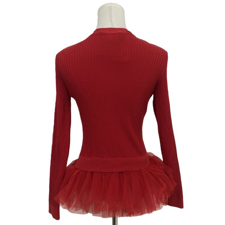 Moschino Moschino Red Ribbed Tulle Trim Cardigan Size 40 Size S / US 4 / IT 40 - 2 Thumbnail