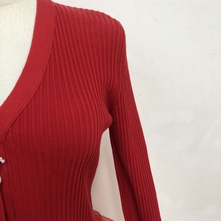 Moschino Moschino Red Ribbed Tulle Trim Cardigan Size 40 Size S / US 4 / IT 40 - 7 Thumbnail