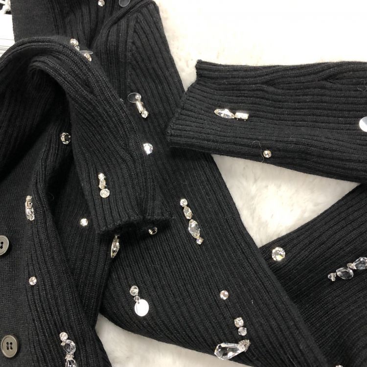 Miu Miu Miu Miu Crystal Embellished Ribbed Cardigan Size 38 Size XS / US 0-2 / IT 36-38 - 9 Thumbnail