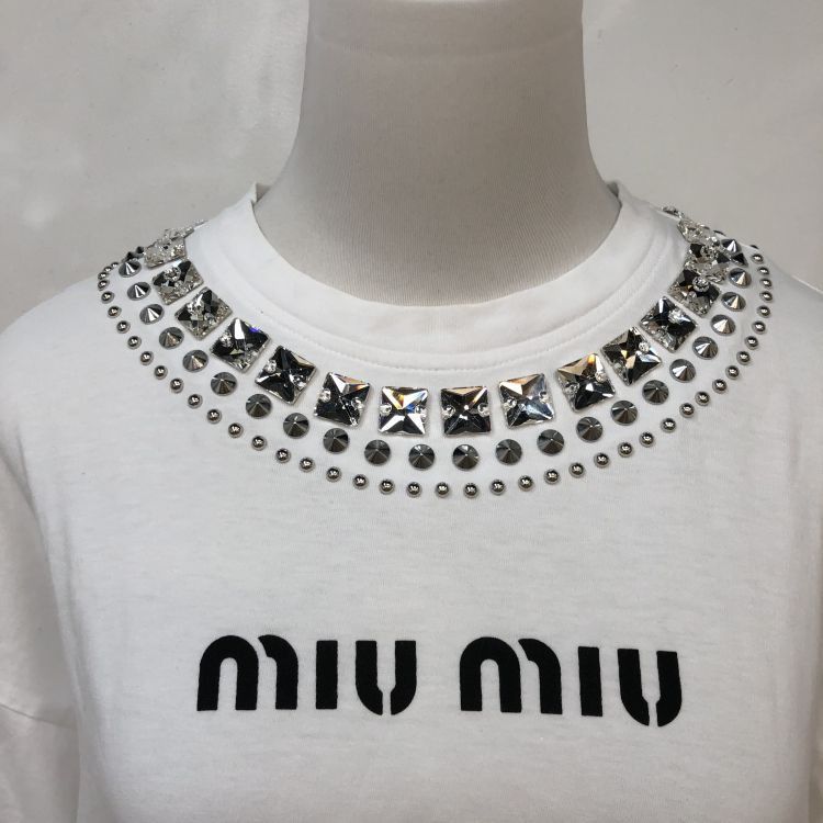 Miu Miu Miu Miu Crystal Embellished Logo Long Sleeve Top Size S Size S / US 4 / IT 40 - 7 Thumbnail