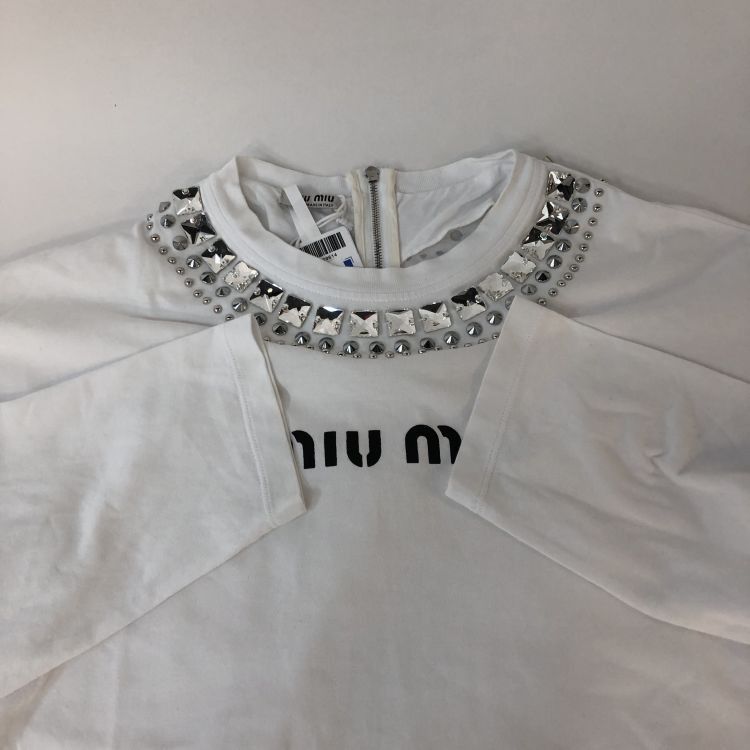 Miu Miu Miu Miu Crystal Embellished Logo Long Sleeve Top Size S Size S / US 4 / IT 40 - 10 Thumbnail