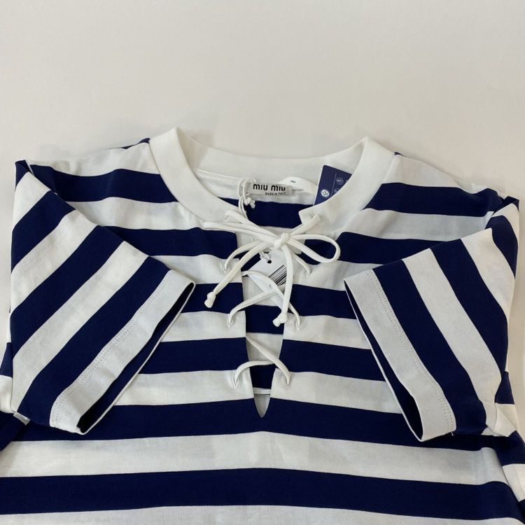 Miu Miu Miu Miu Striped Lace-Up T-Shirt Size M Size M / US 6-8 / IT 42-44 - 10 Thumbnail