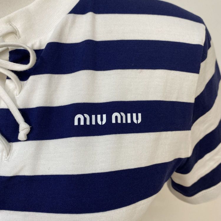 Miu Miu Miu Miu Striped Lace-Up T-Shirt Size M Size M / US 6-8 / IT 42-44 - 6 Thumbnail