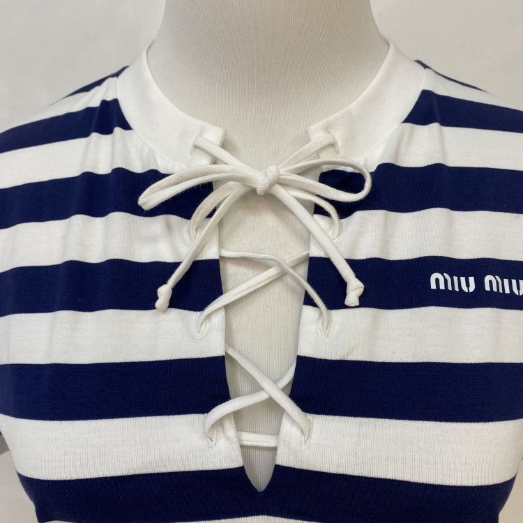 Miu Miu Miu Miu Striped Lace-Up T-Shirt Size M Size M / US 6-8 / IT 42-44 - 7 Thumbnail