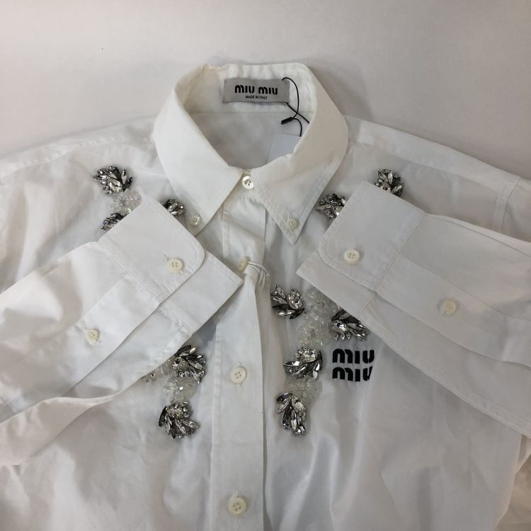 Miu Miu Miu Miu Crystal Embellished Button Up Shirt Size 38 Size XS / US 0-2 / IT 36-38 - 10 Thumbnail