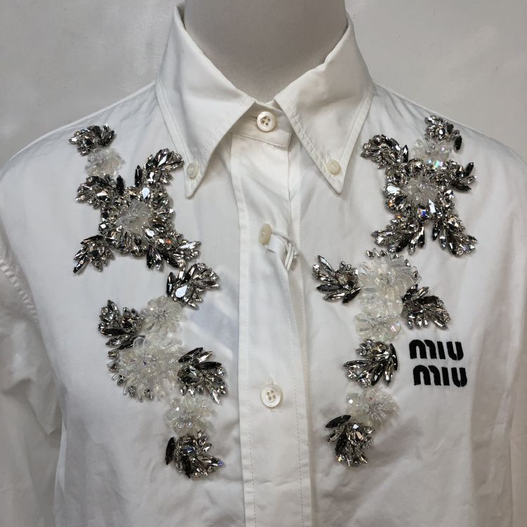 Miu Miu Miu Miu Crystal Embellished Button Up Shirt Size 38 Size XS / US 0-2 / IT 36-38 - 7 Thumbnail