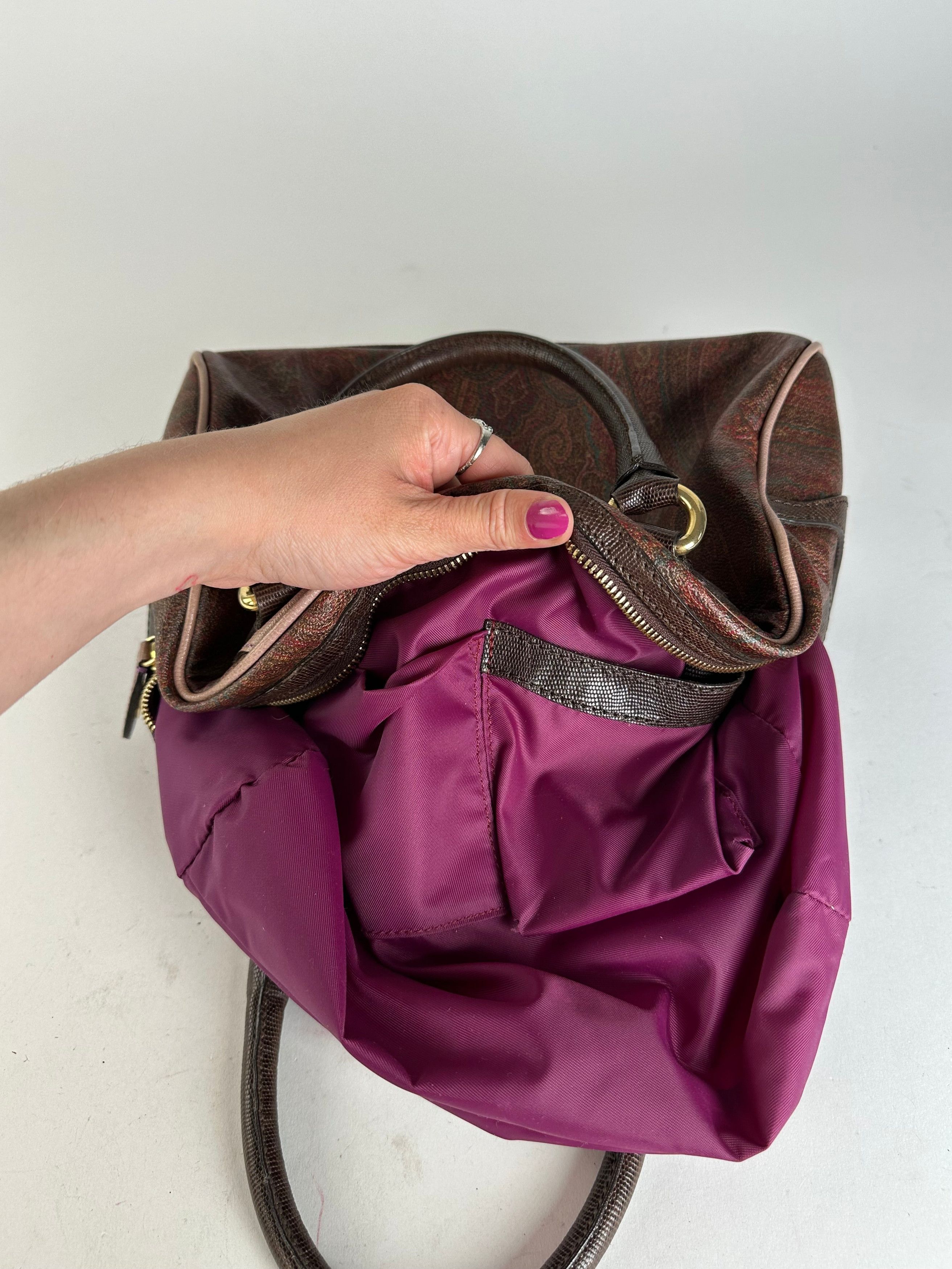 Etro Vintage Paisley Handbag Coated Canvas Brown Size ONE SIZE - 10 Thumbnail