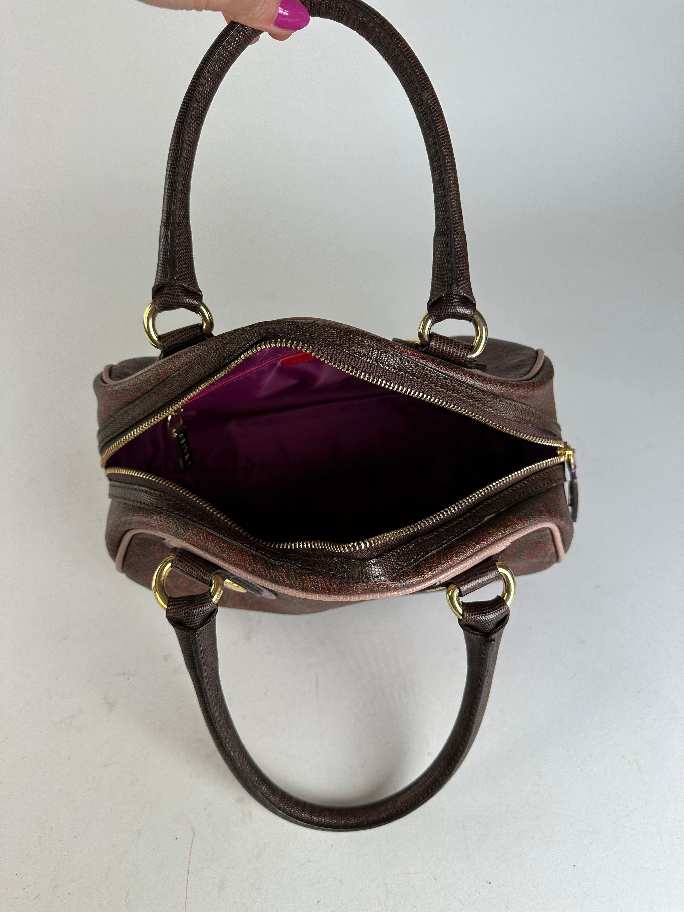 Etro Vintage Paisley Handbag Coated Canvas Brown Size ONE SIZE - 9 Thumbnail