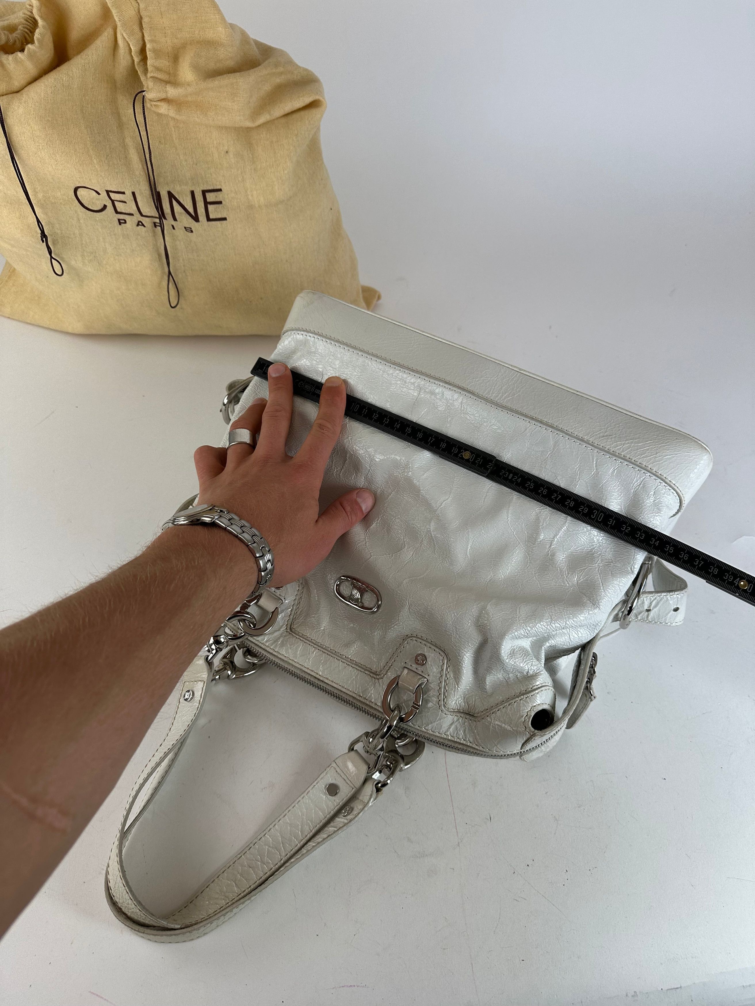 Celine Vintage Leather Shoulder Bag White Size ONE SIZE - 9 Thumbnail